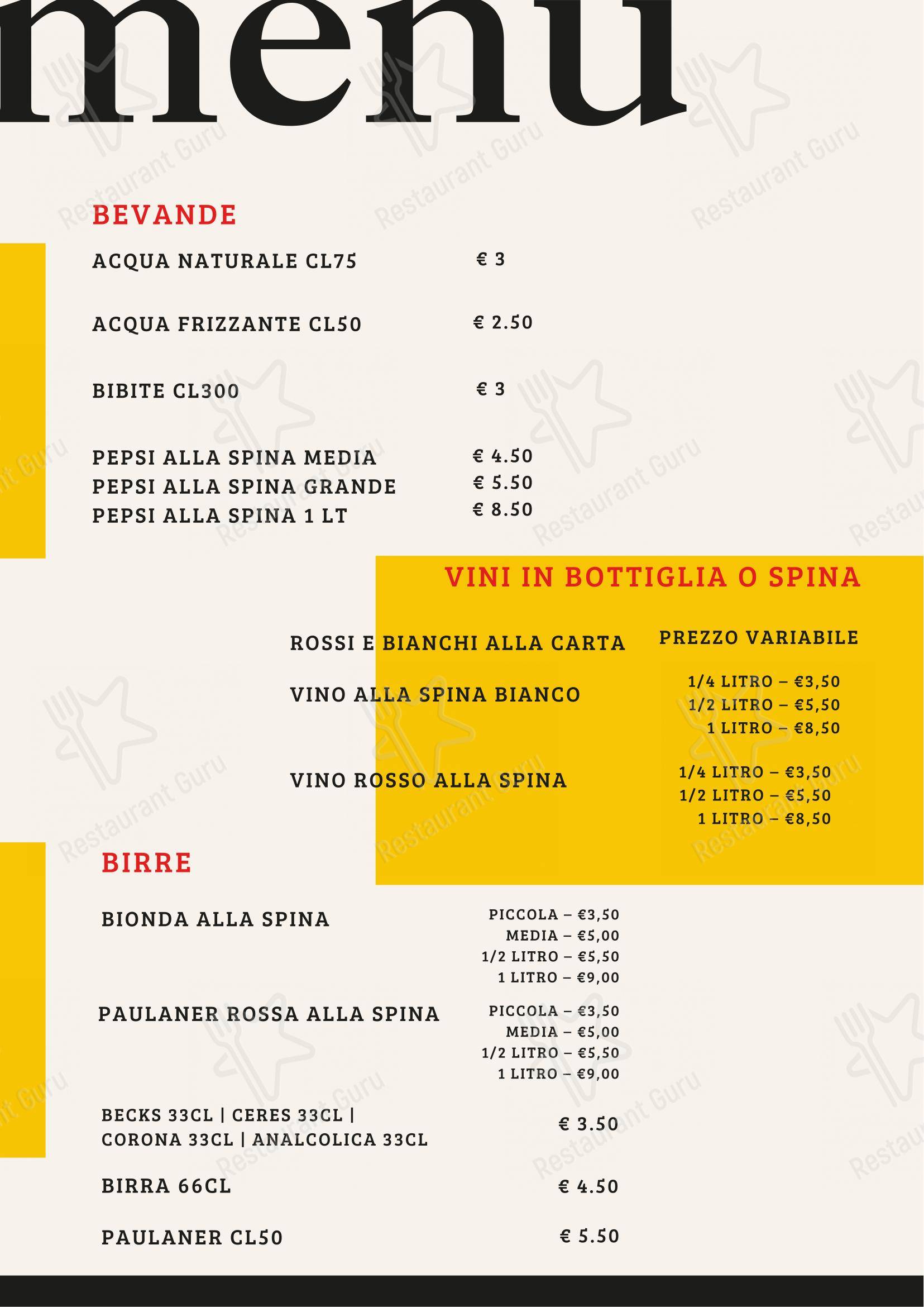Menu per L'angolo di Vince ristorante