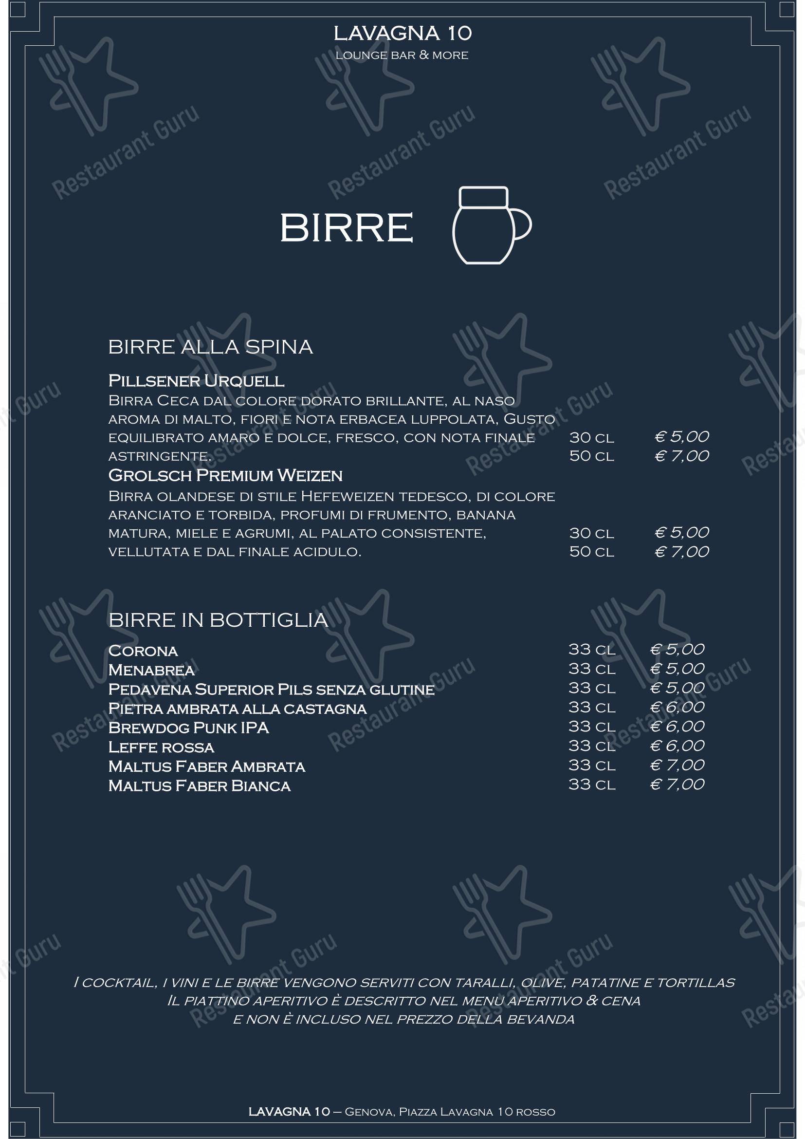 Lavagna 10 bistrot in Genova - Menu bar