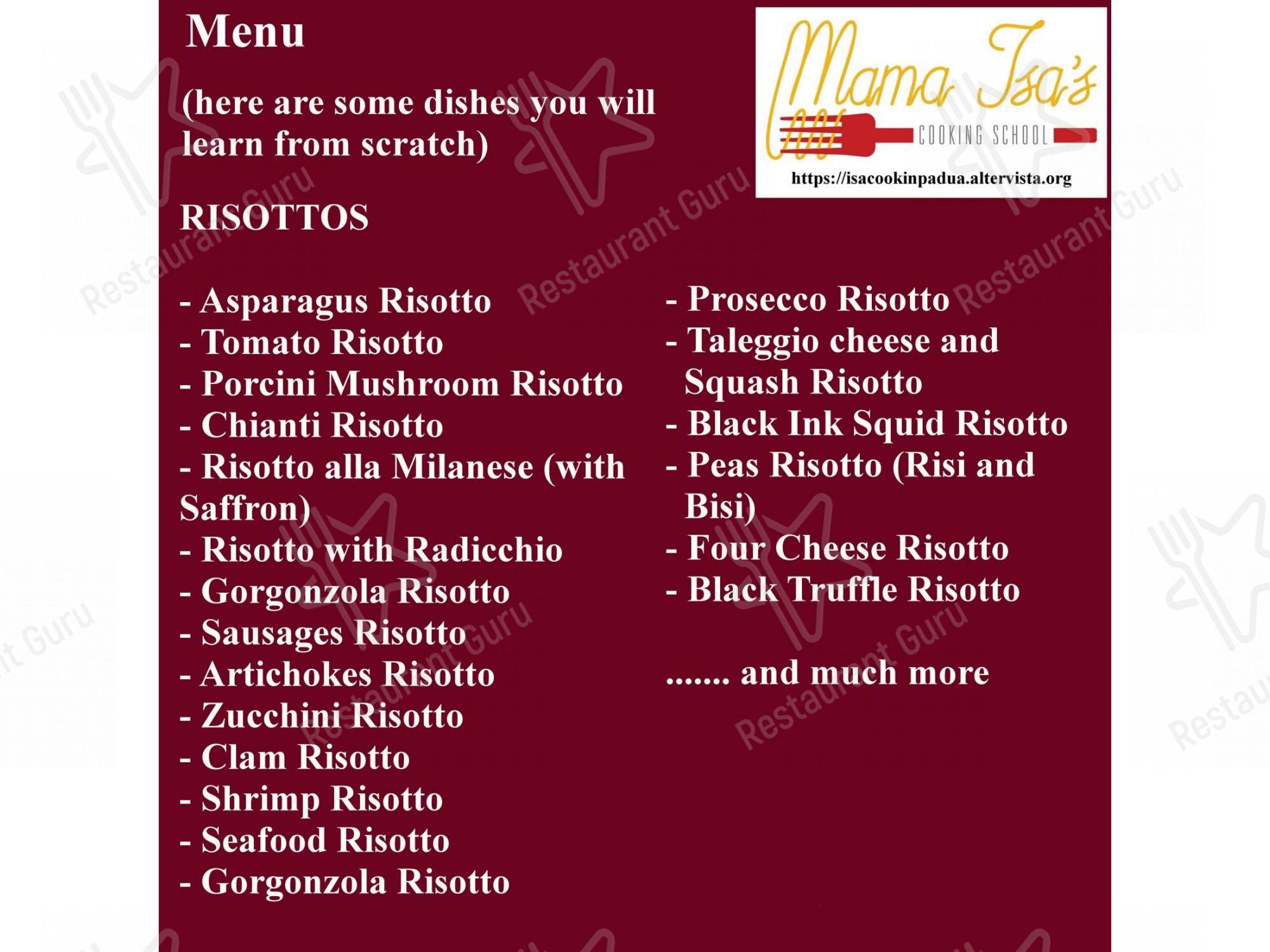 Menu di Mama Isa's Cooking School - Menu