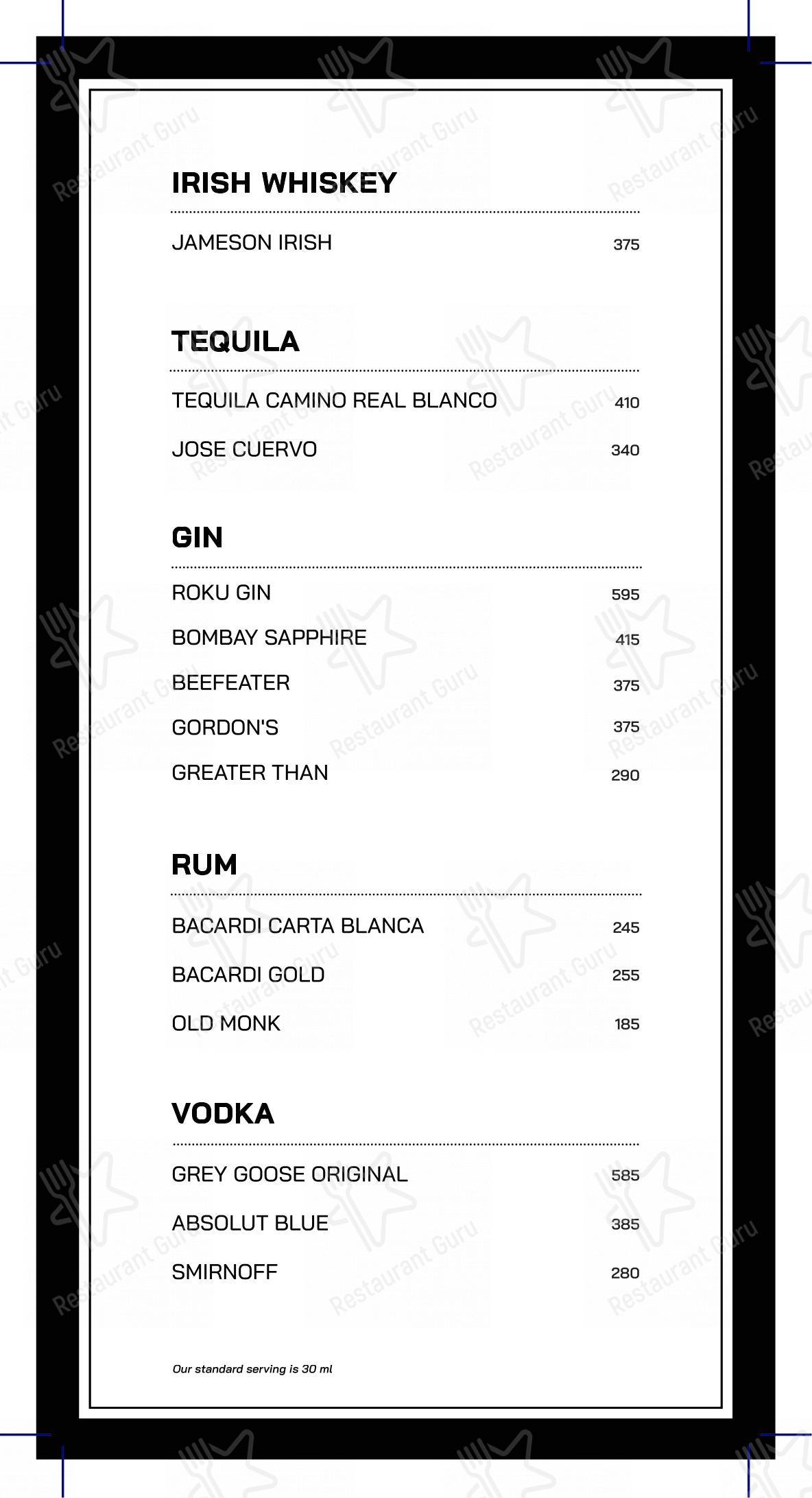 Menu bar for Moplah's in Bengaluru