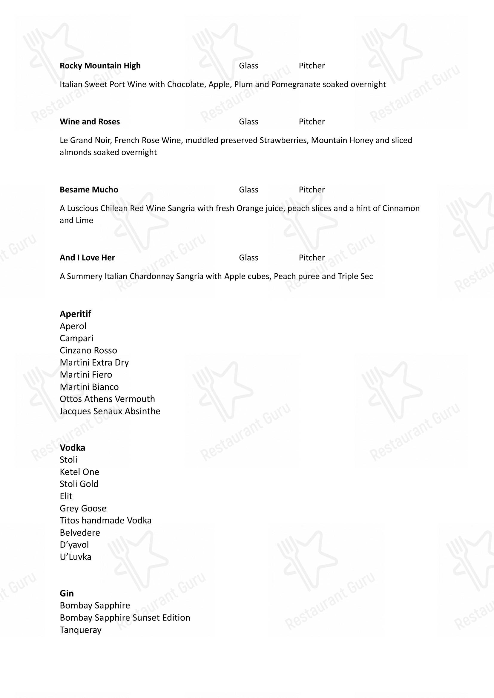 Music & Mountains - Hillside Cafe & Cocktail Bar in New Delhi - Menu