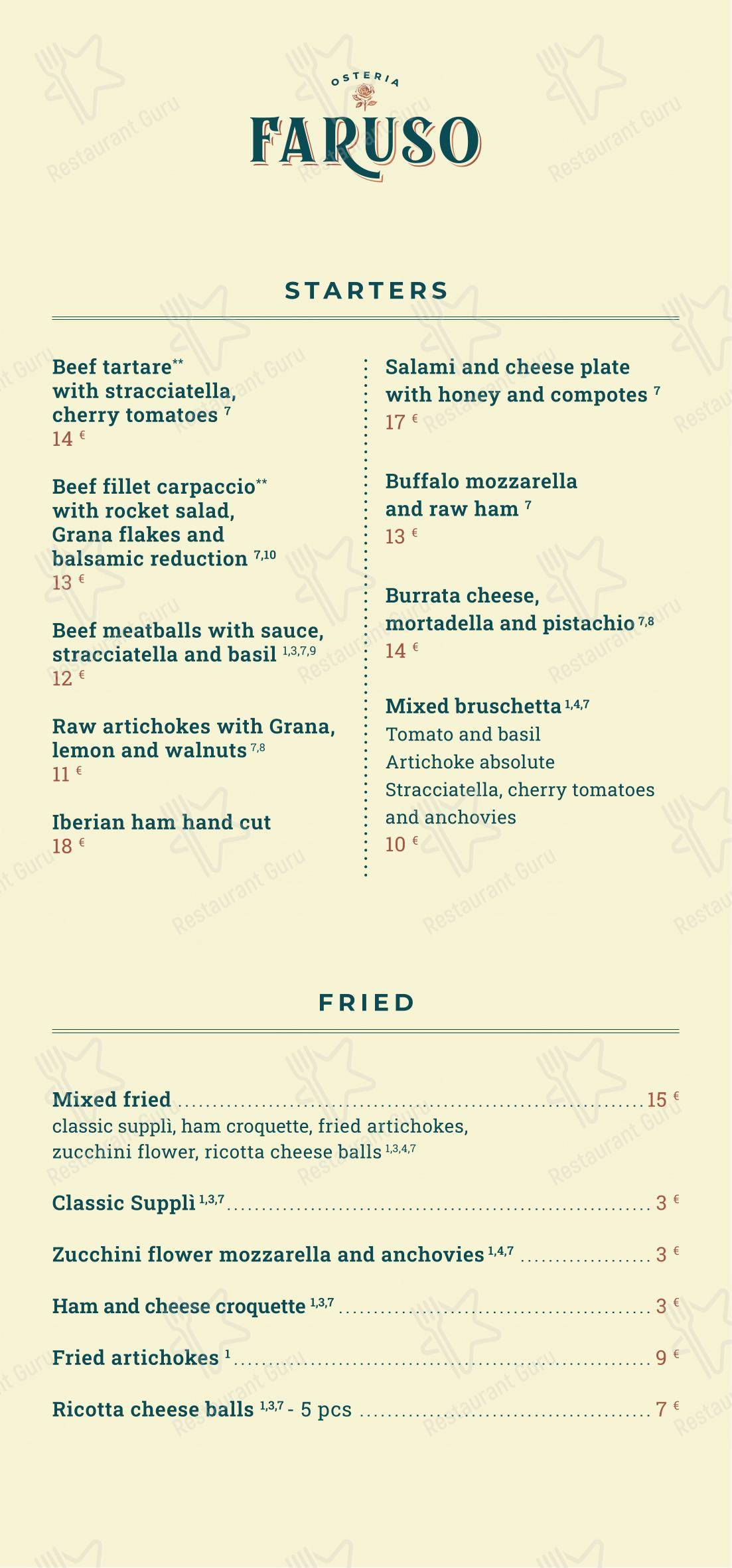 Menu per OSTERIA FARUSO in Roma