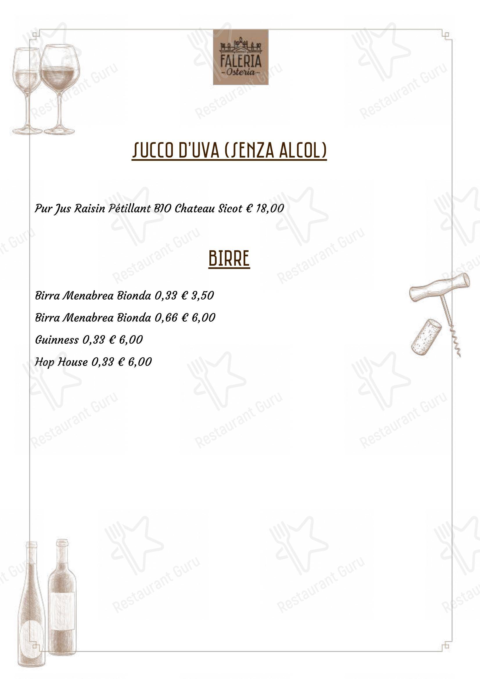 Osteria Faleria in Roma - Menu bar
