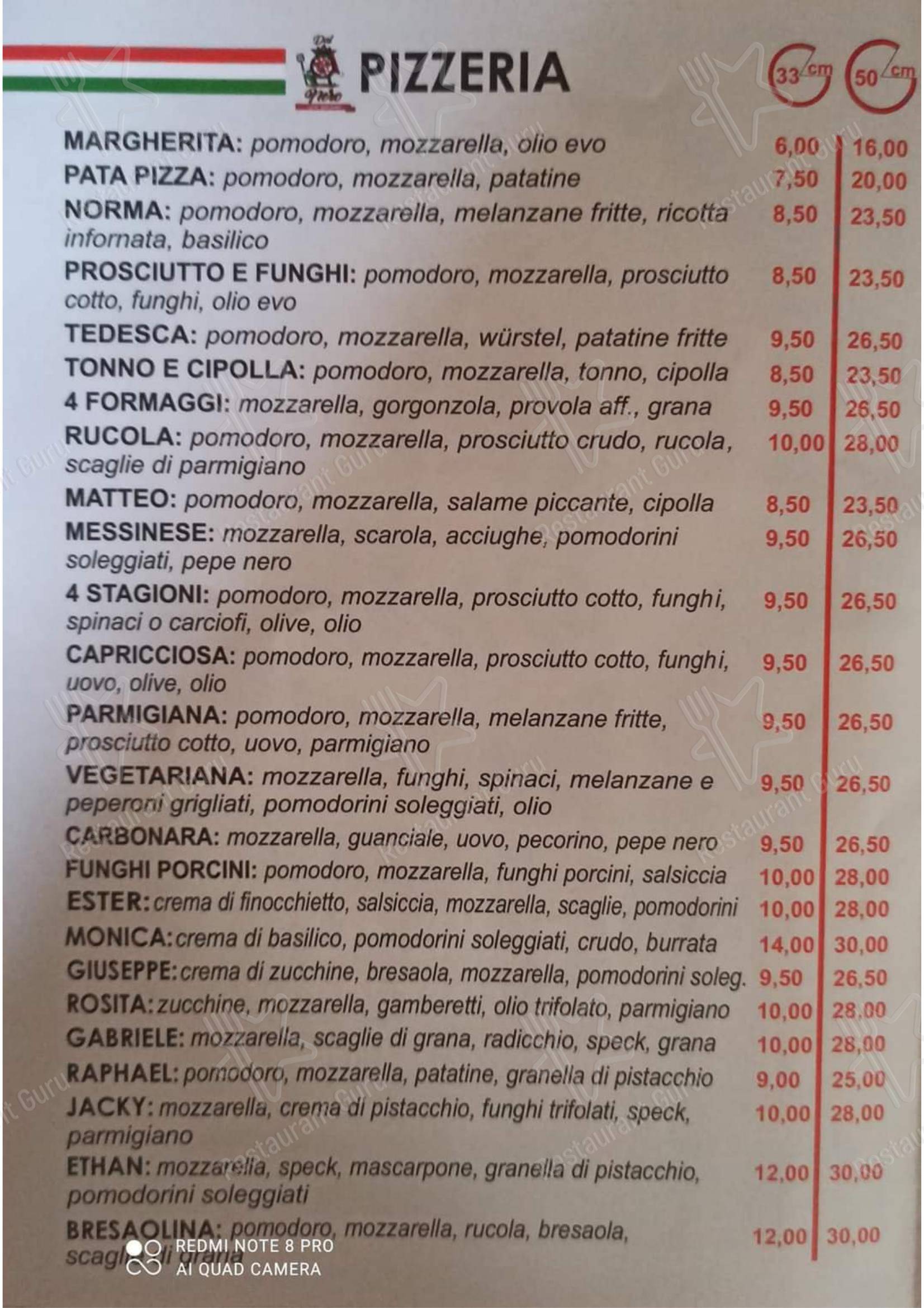Menu di PIZZERIA GASTRONOMIA DAL NERO - Menu