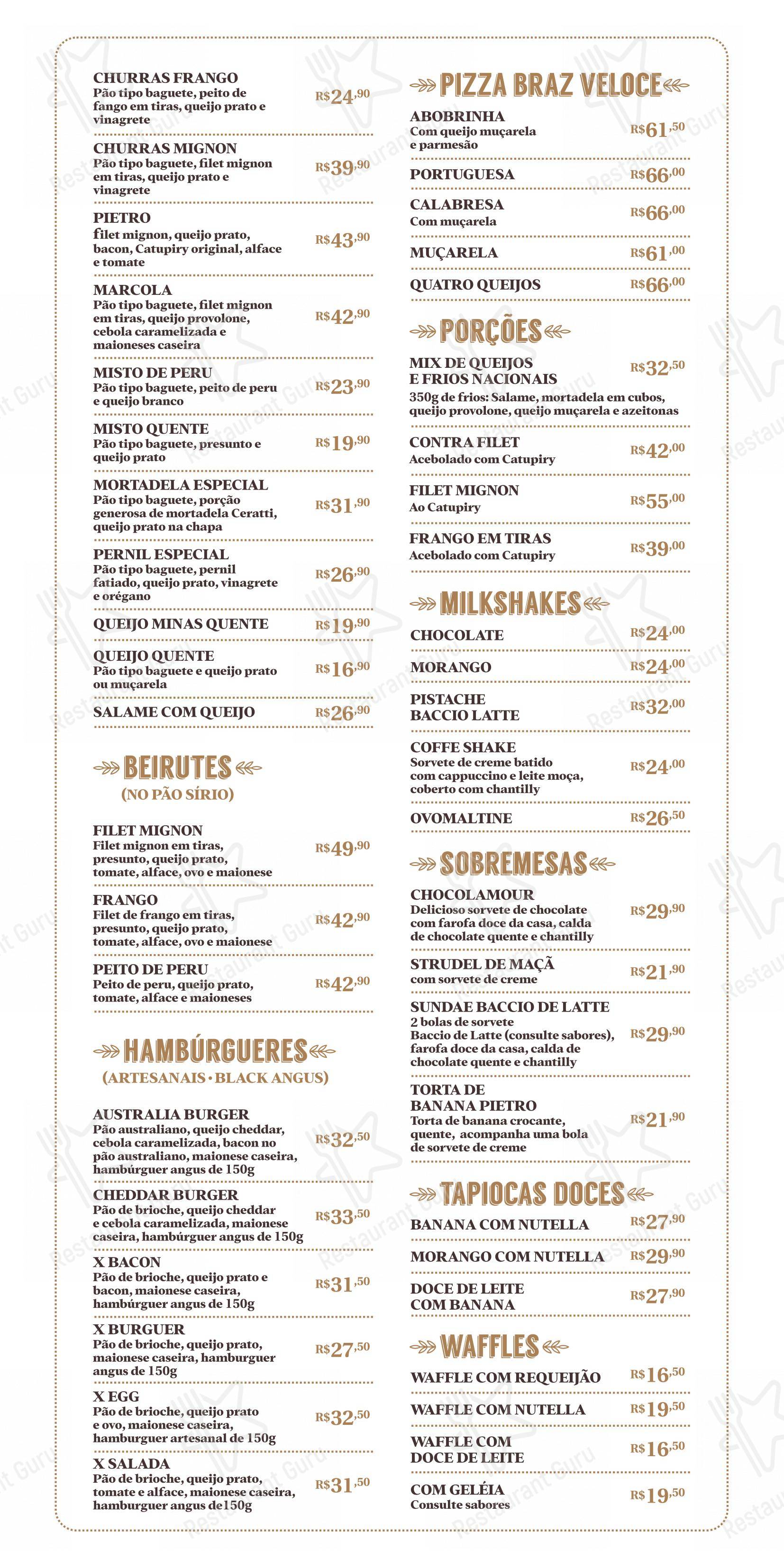 Menu para Pietro Pães e Prosa Itu em Itu