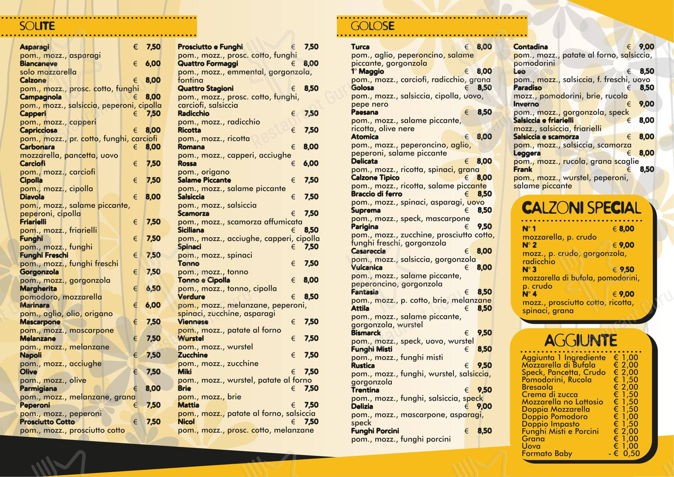 Menu di Pizzeria I Maggio di Bondanelli Michela - Menu
