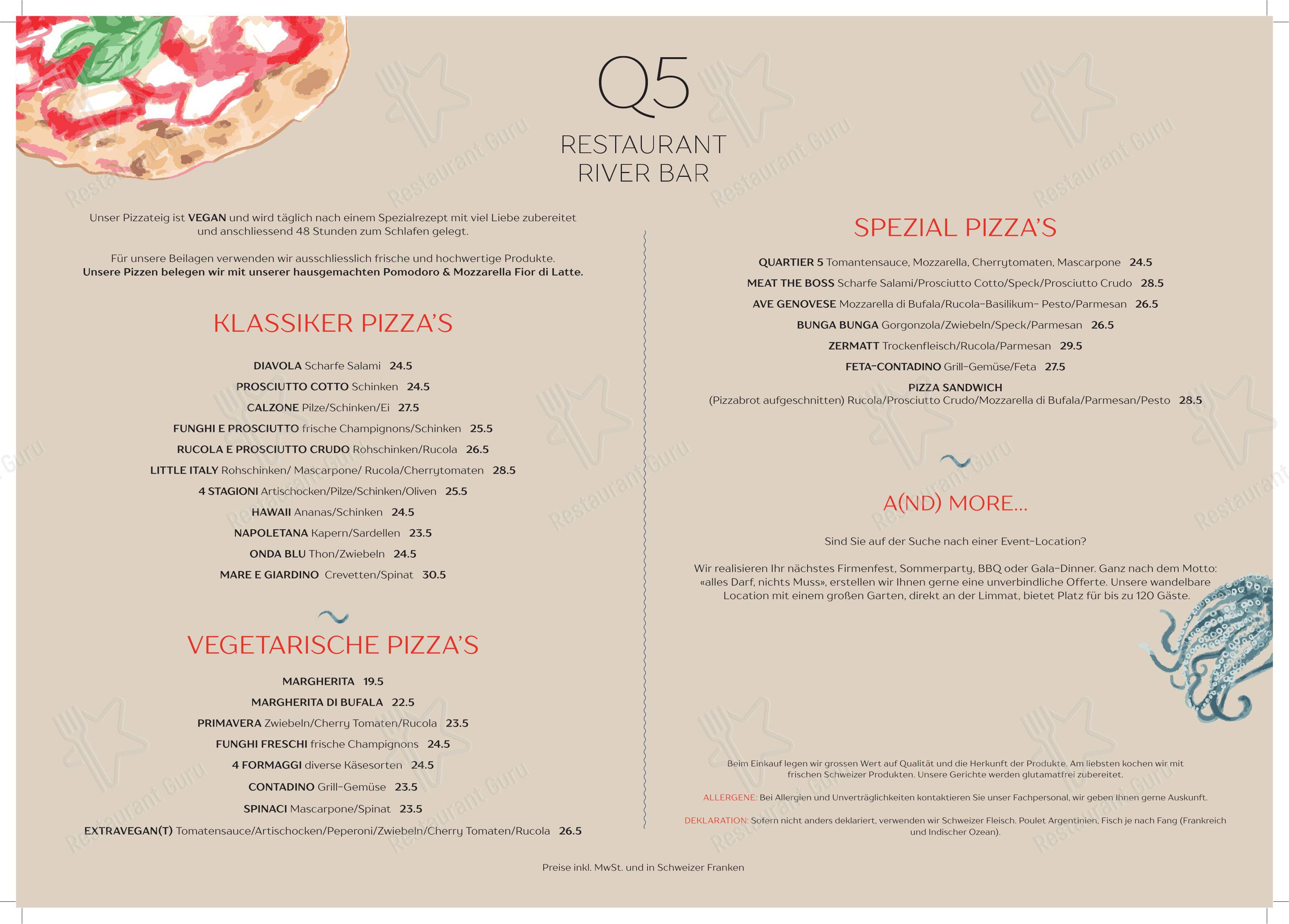 Quartier5 in Zurigo - Menu bar