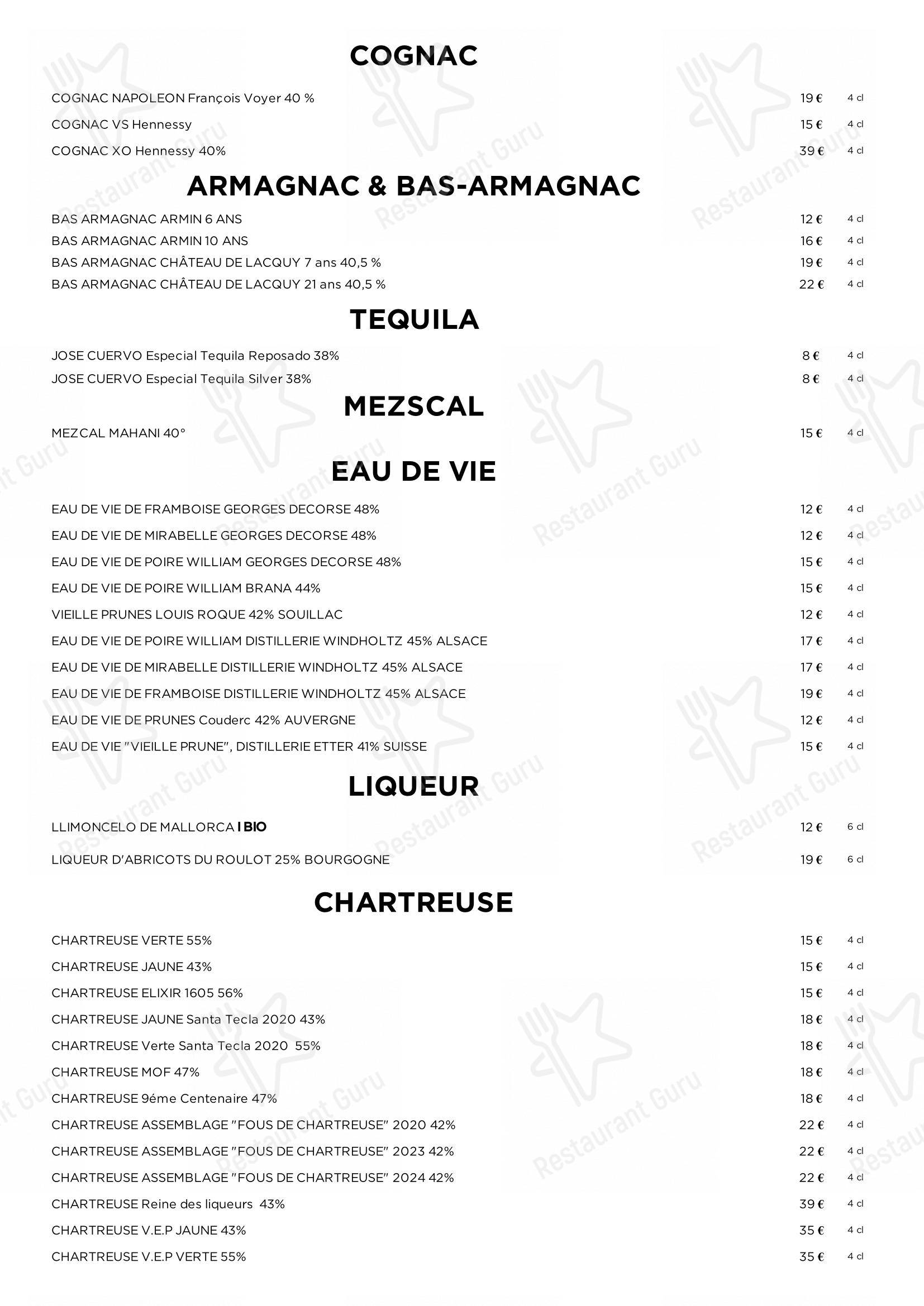 Menu pour Restaurant Brigitte - Коктейльная карта