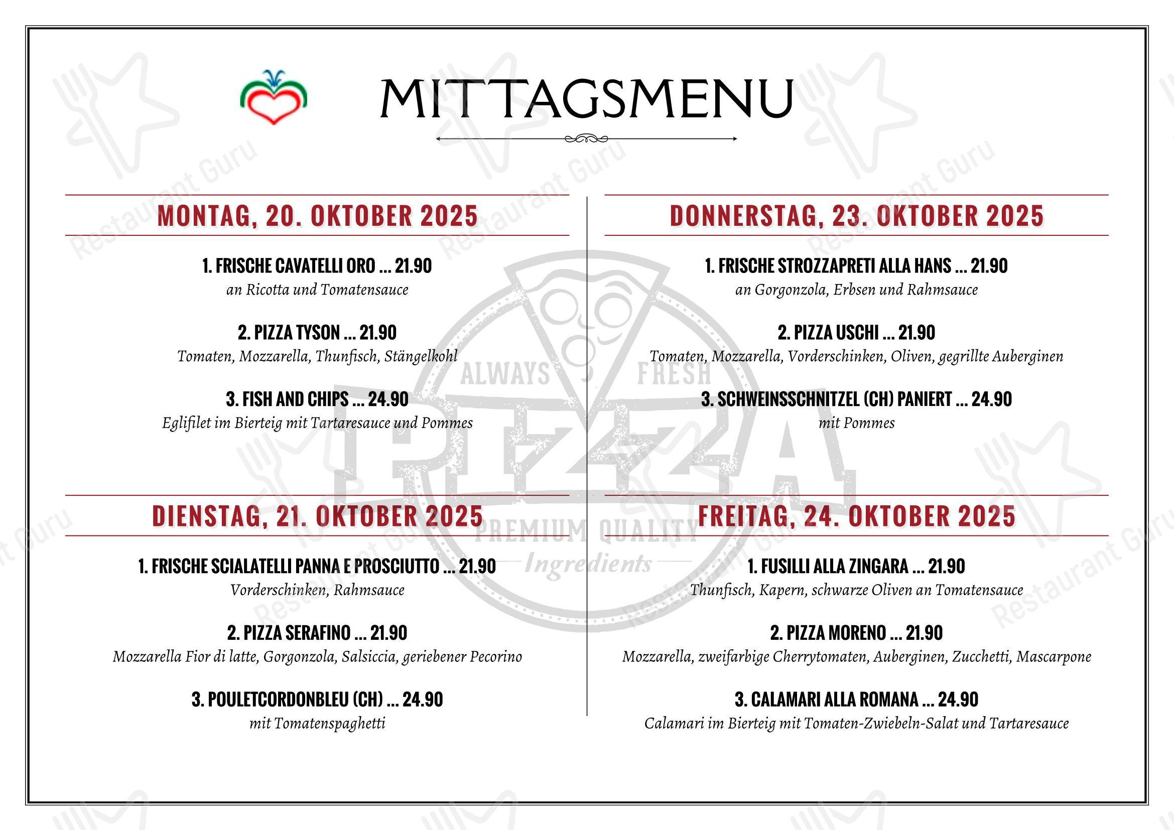 Основное меню per Restaurant La Fonte in Zurigo