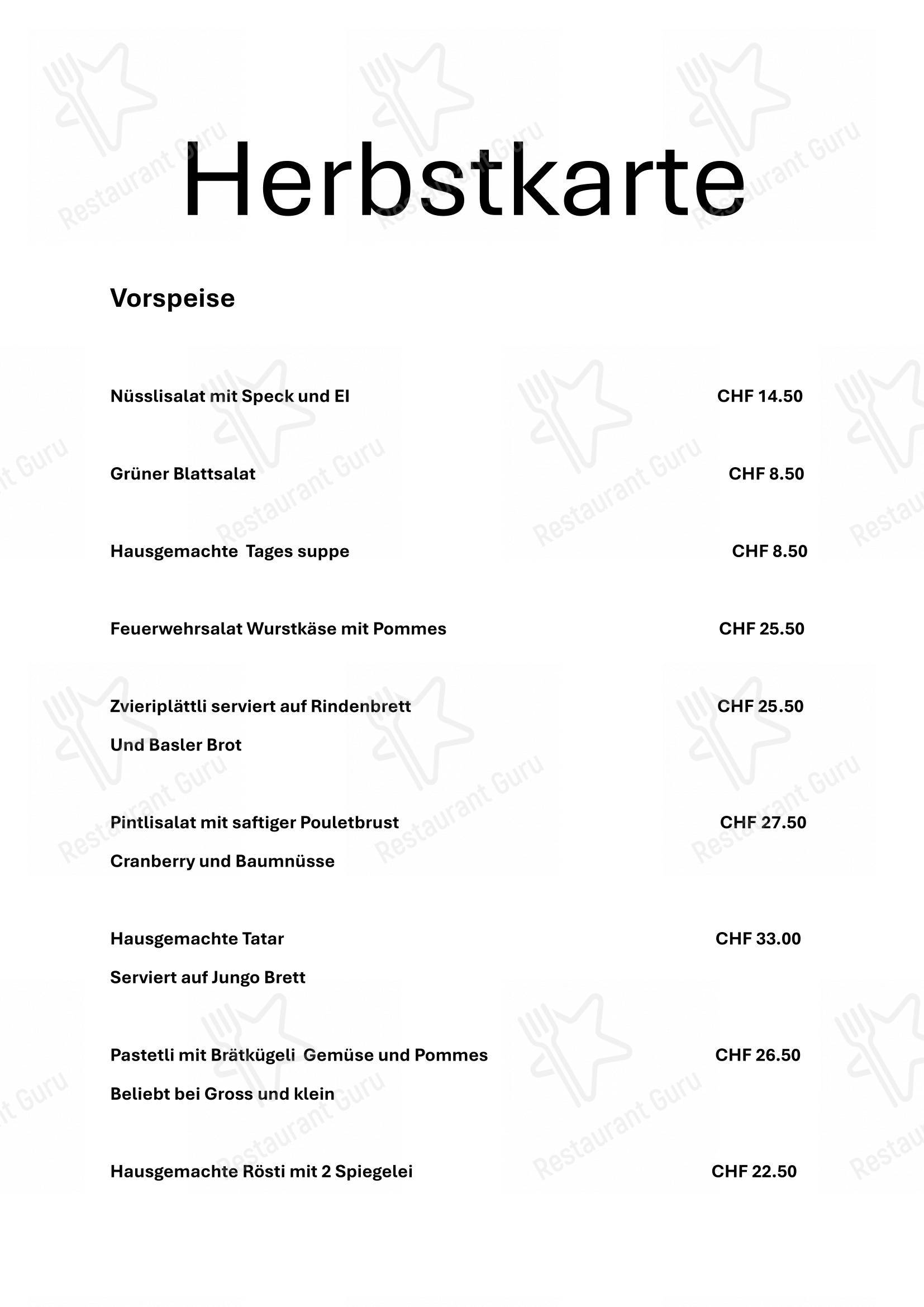 Menu bar per Restaurant Pintli - Ifenthal ristorante