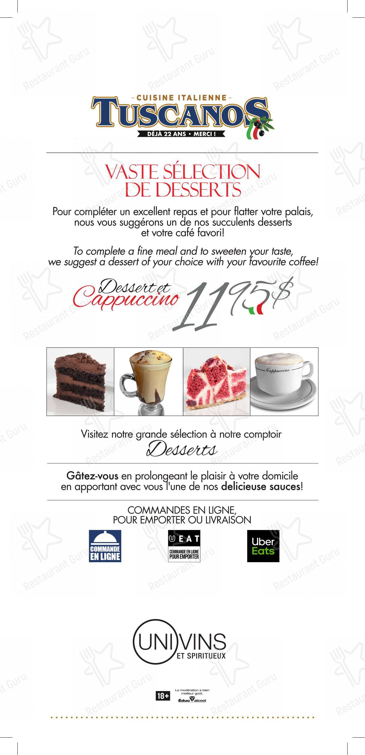 Dinner Menu pour Restaurant Tuscanos restaurant