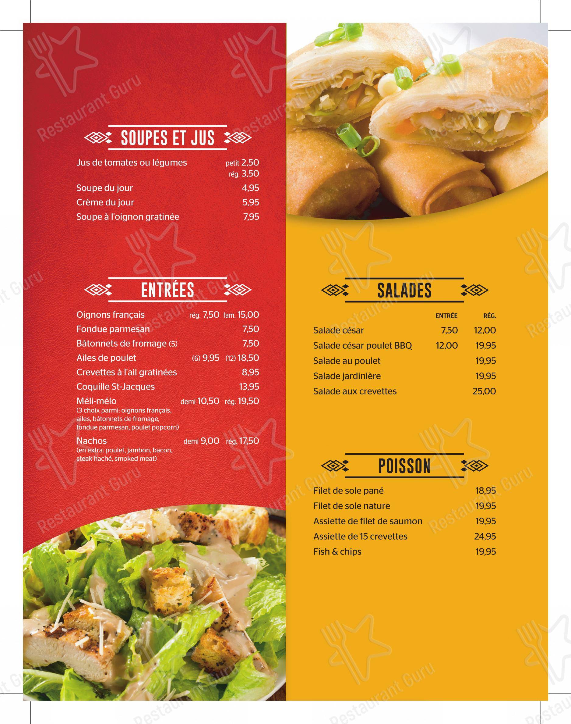Menu bar pour Restaurant À la Rive pizzeria