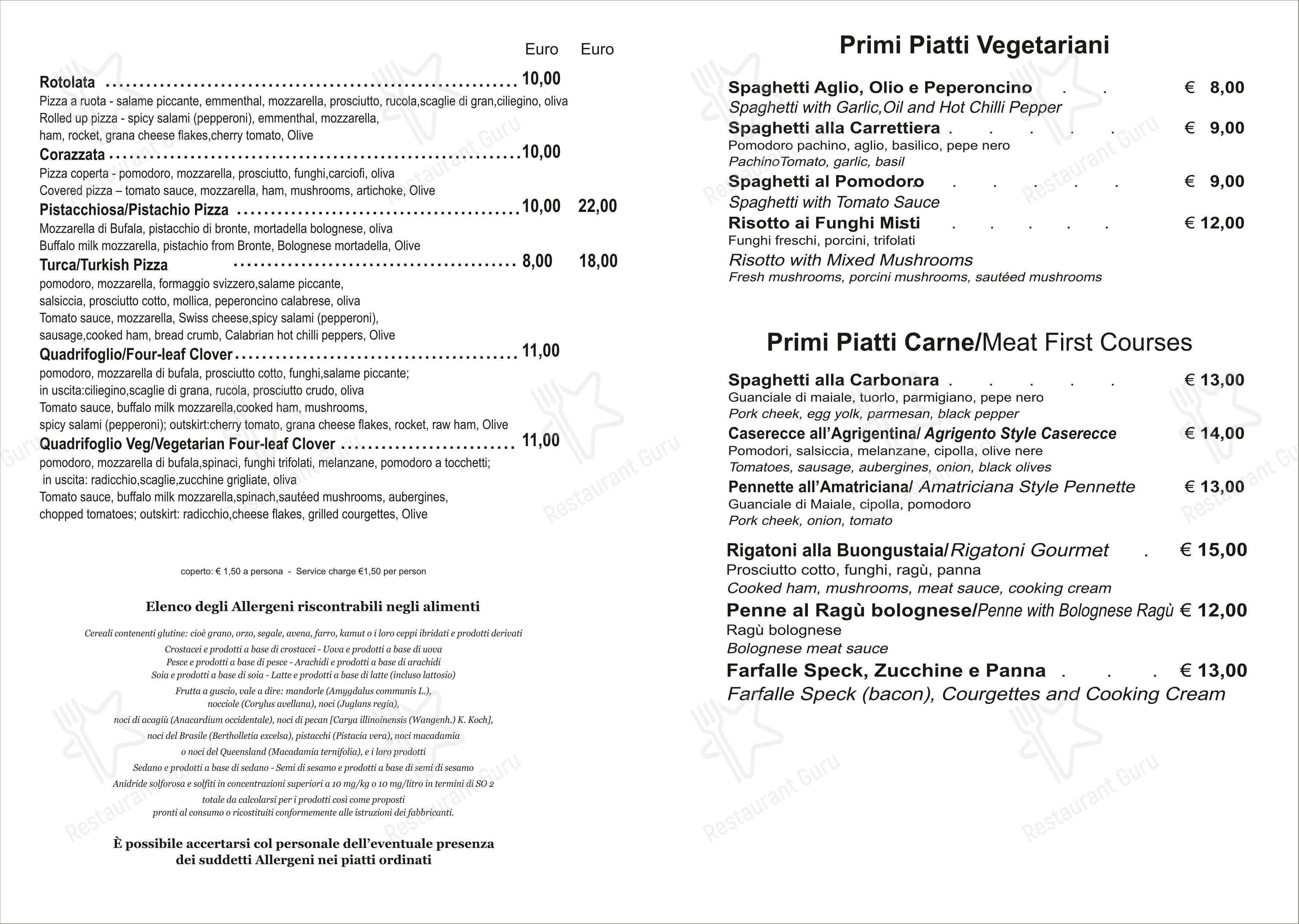 Menu per Ristorante Pizzeria Pronto Pizza pizzeria