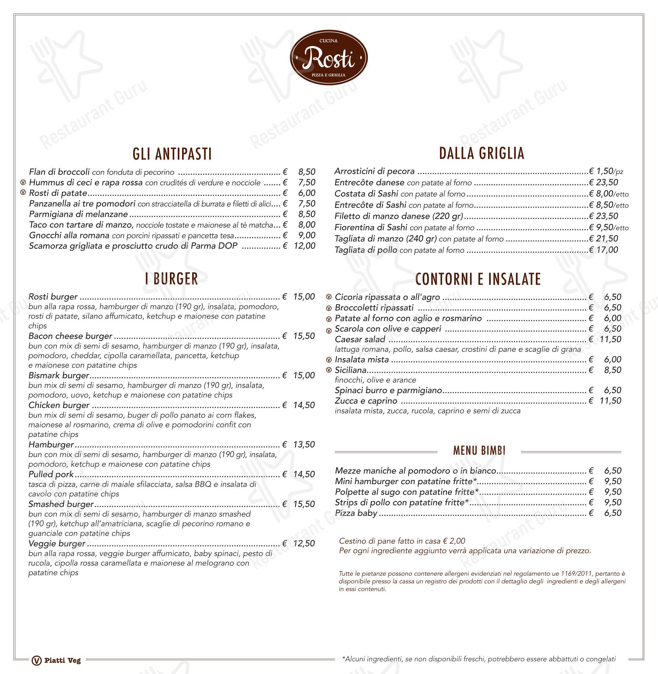 Rosti al Pigneto Ristorante Pizzeria in Roma - Menu