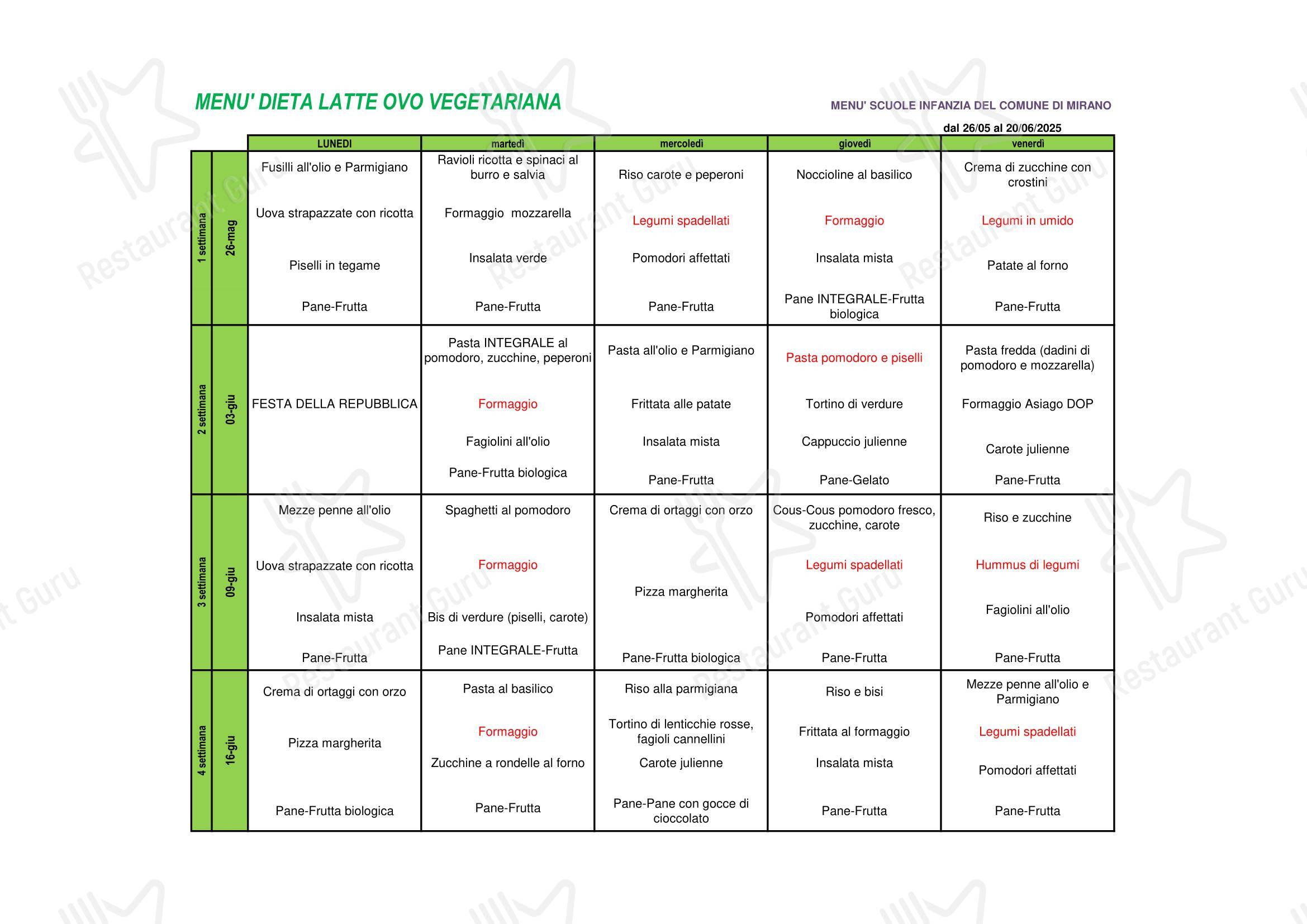 Lunch Menu per SERIMI in Mira