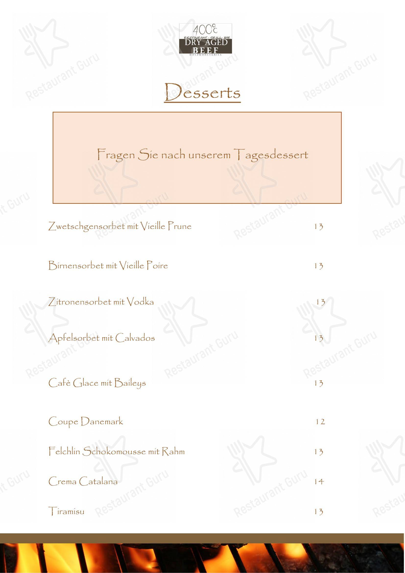 Menu di Steakhouse 400°c Dry Aged Beef Holzkohlegrill - Menu