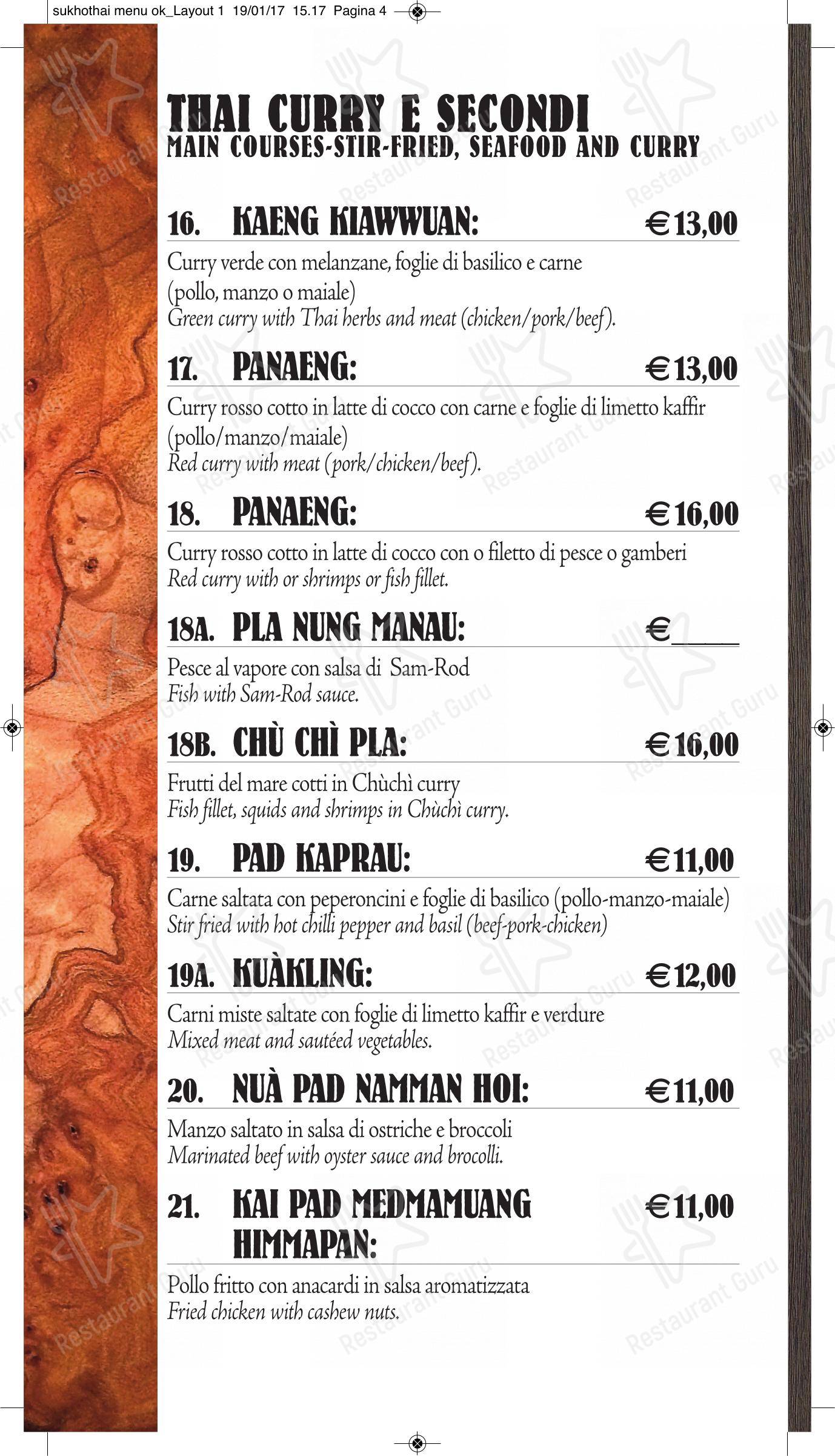 Menu per Sukhothai ristorante