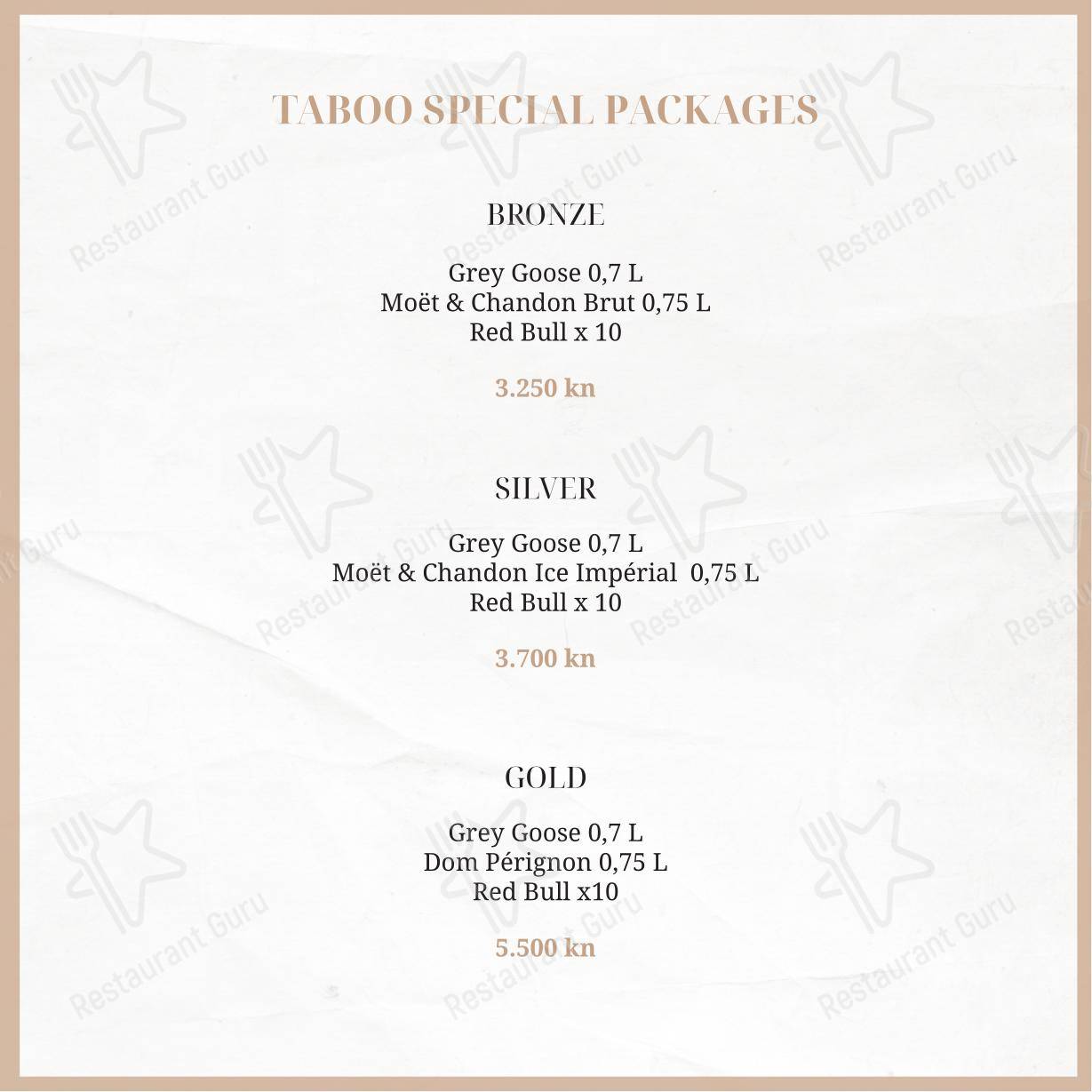 Menu per Taboo beach club Split pub & bar
