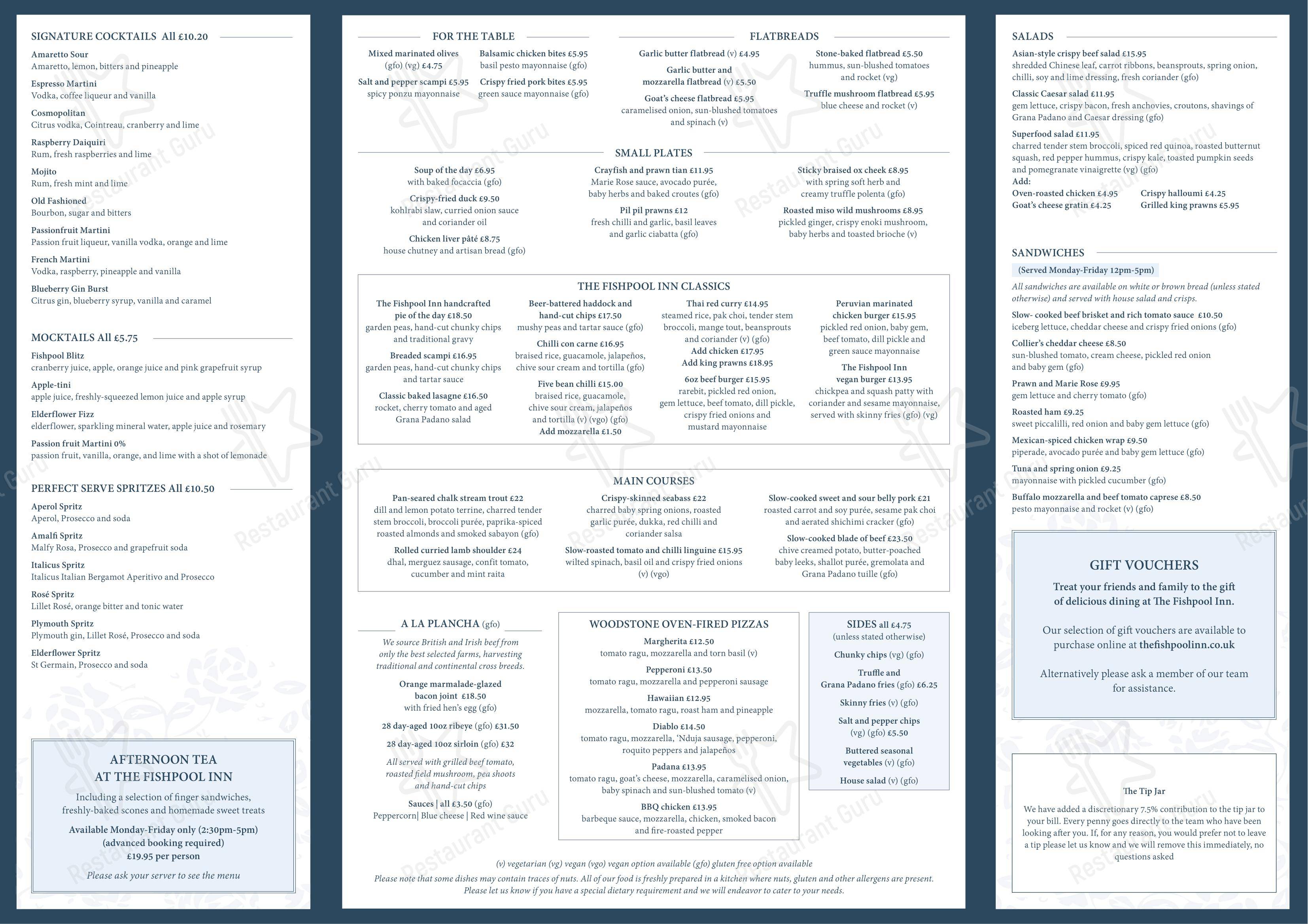 Menu at The Fishpool Inn pub & bar, Delamere