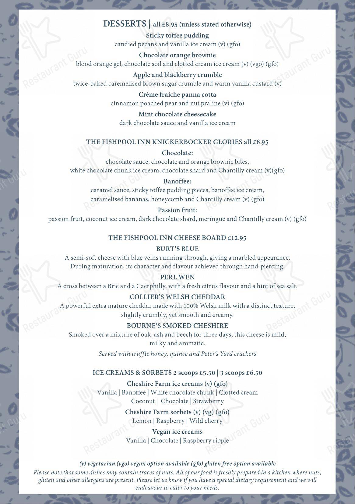Menu at The Fishpool Inn pub & bar, Delamere