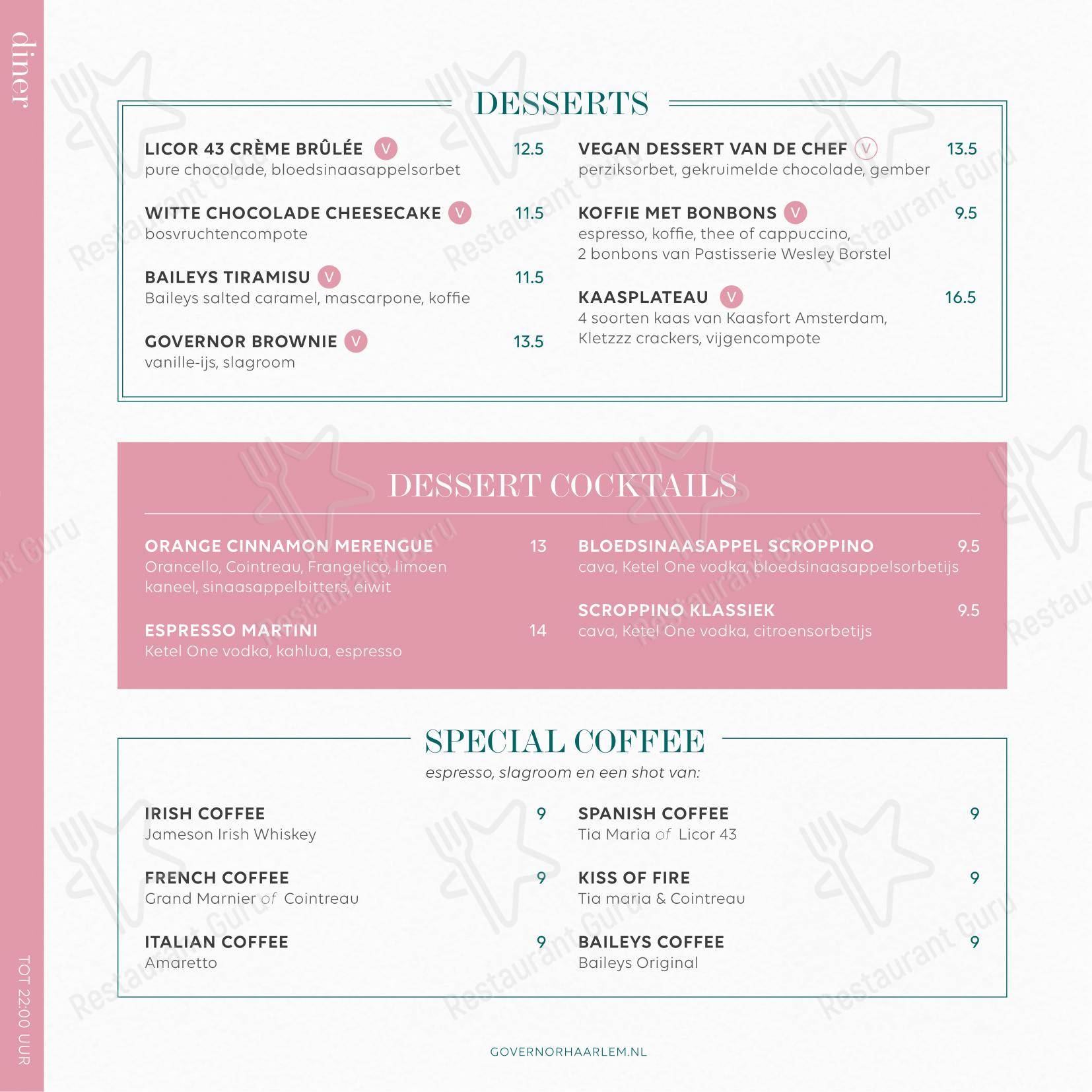 菜单 pour The Governor restaurant