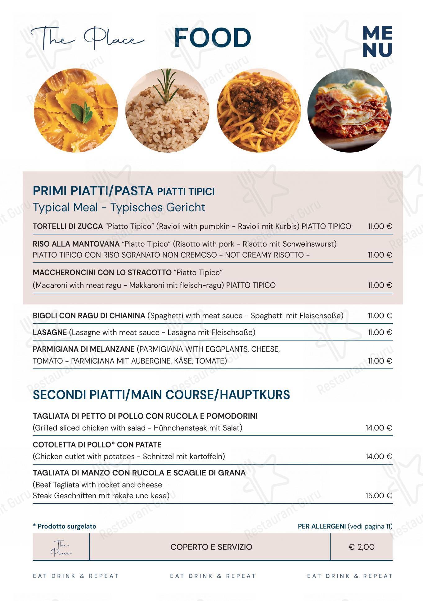 Menu per THE PLACE pub & bar