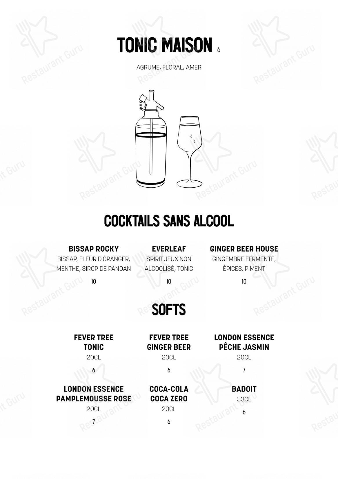 Menu bar pour Tiger Paris pub et bar