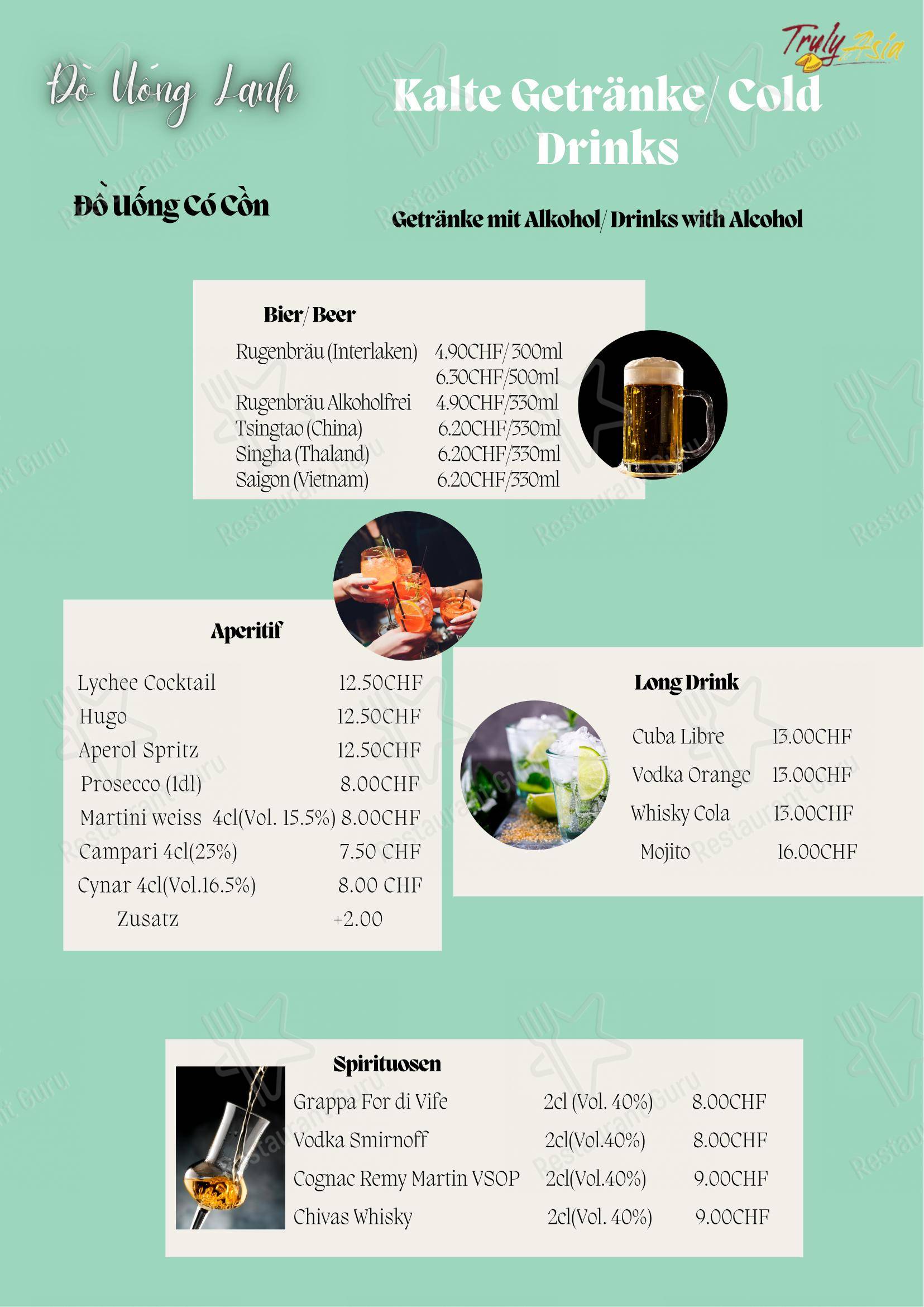 Menu per Truly Asia ristorante