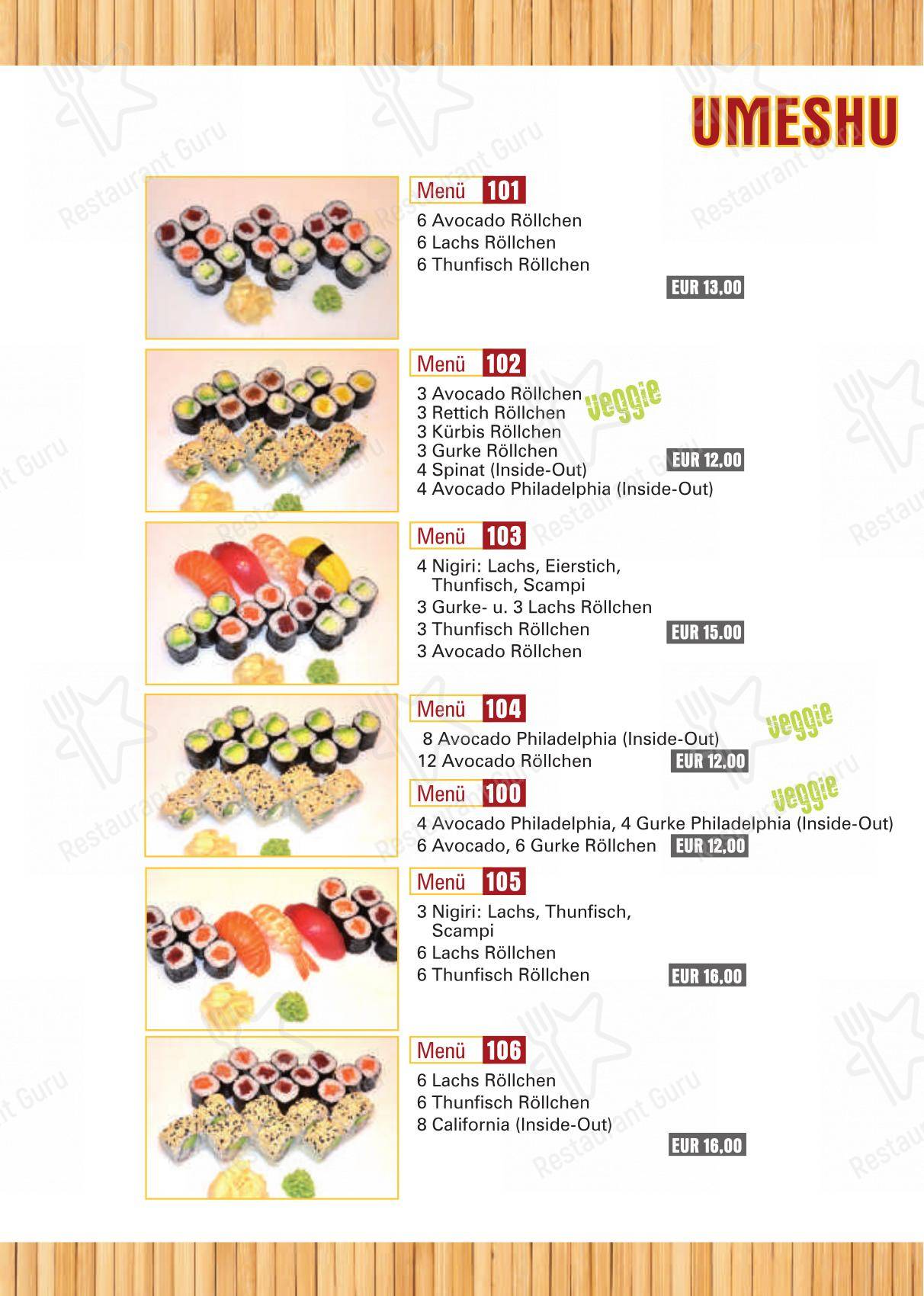 Menu pour Umeshu Sushibar & Takeaway restaurant