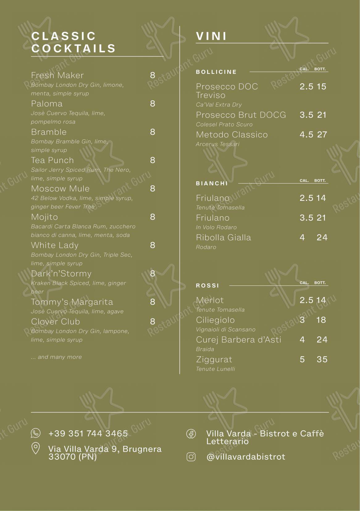 Menu per Villa Varda - Bistrot e Caffè Letterario pub & bar