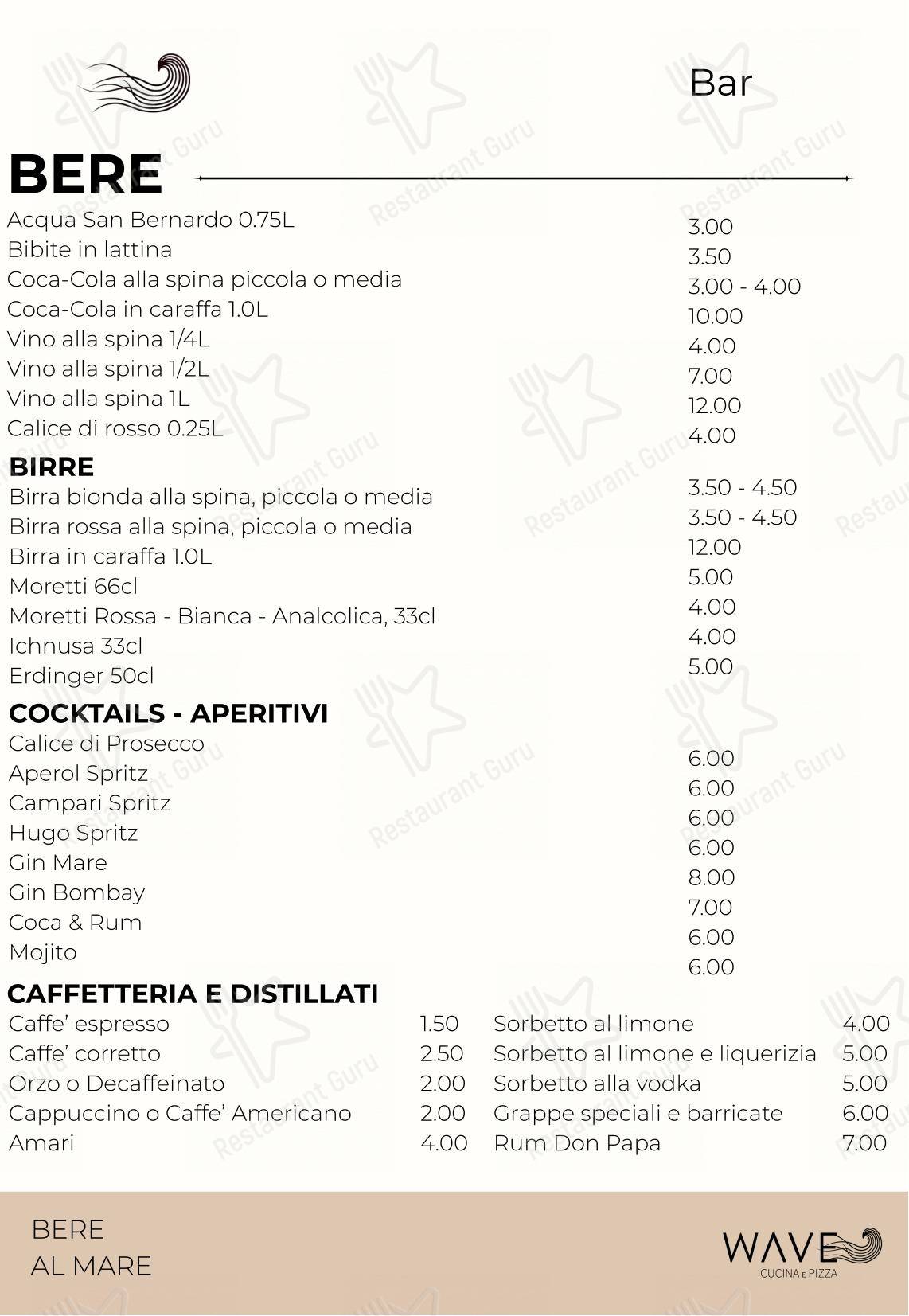 Menu per Wave - cucina e pizza in Igea Marina