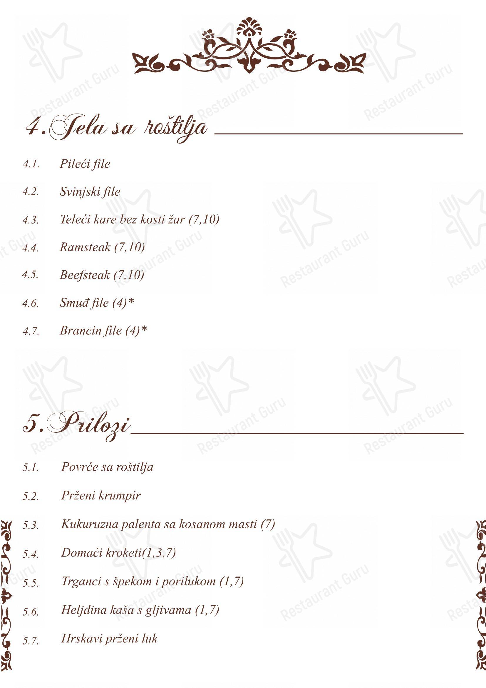 Zlatne Gorice in Varaždin Breg - Menu