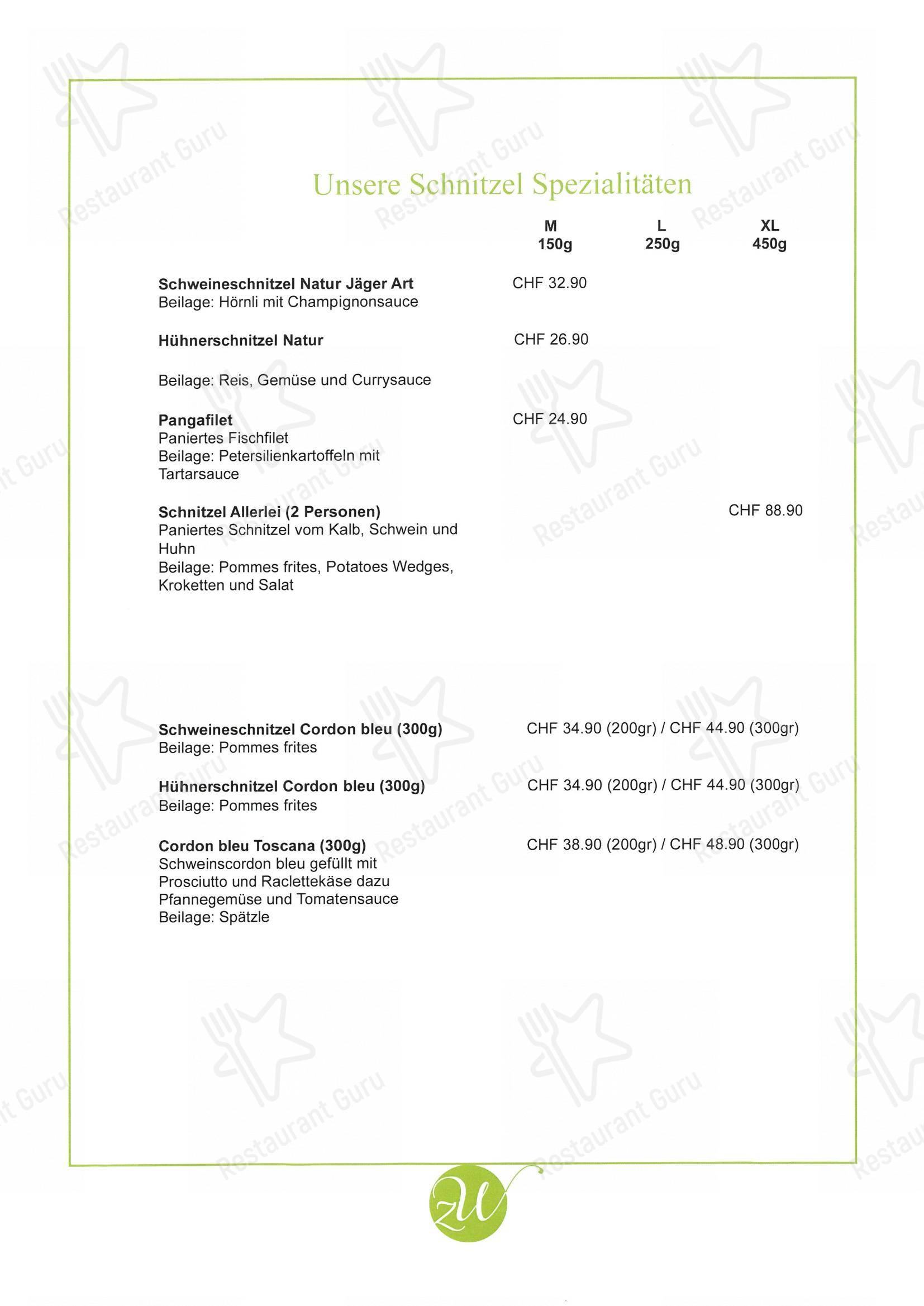 Menu per Zum Wiener Restaurant ristorante
