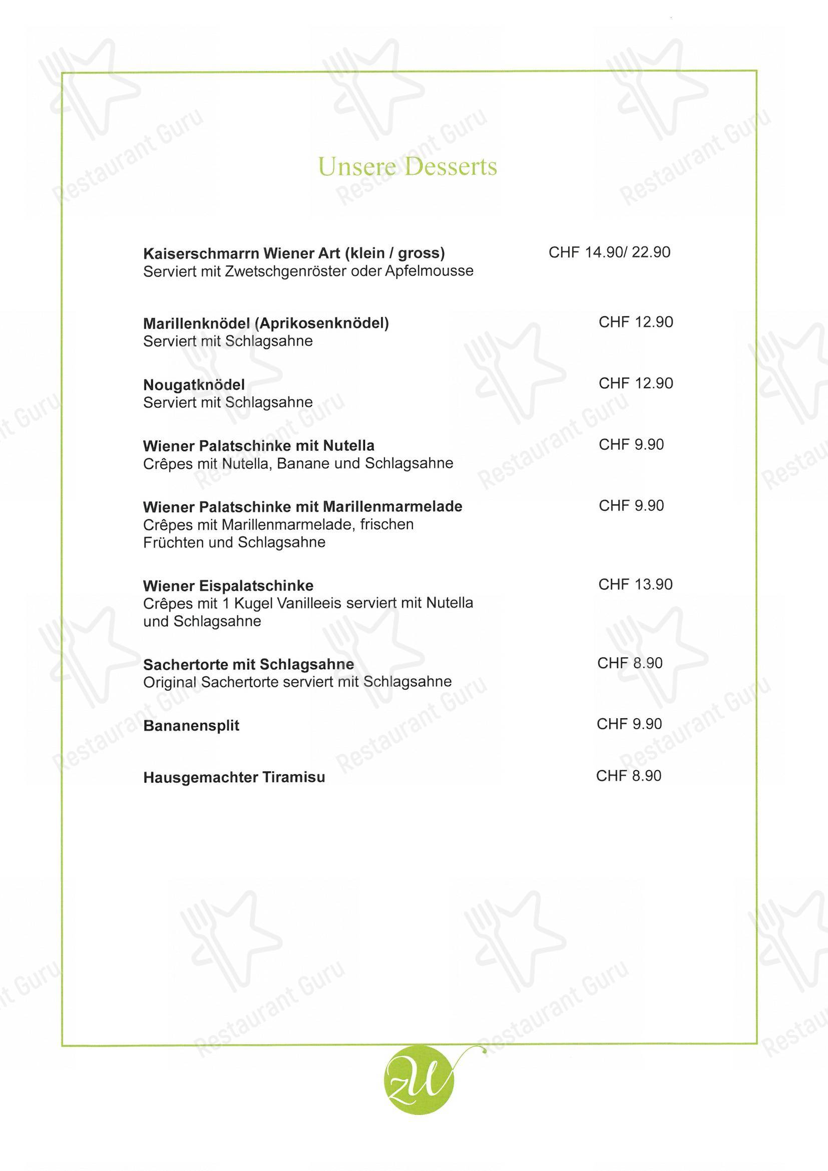 Menu per Zum Wiener Restaurant in Langenthal