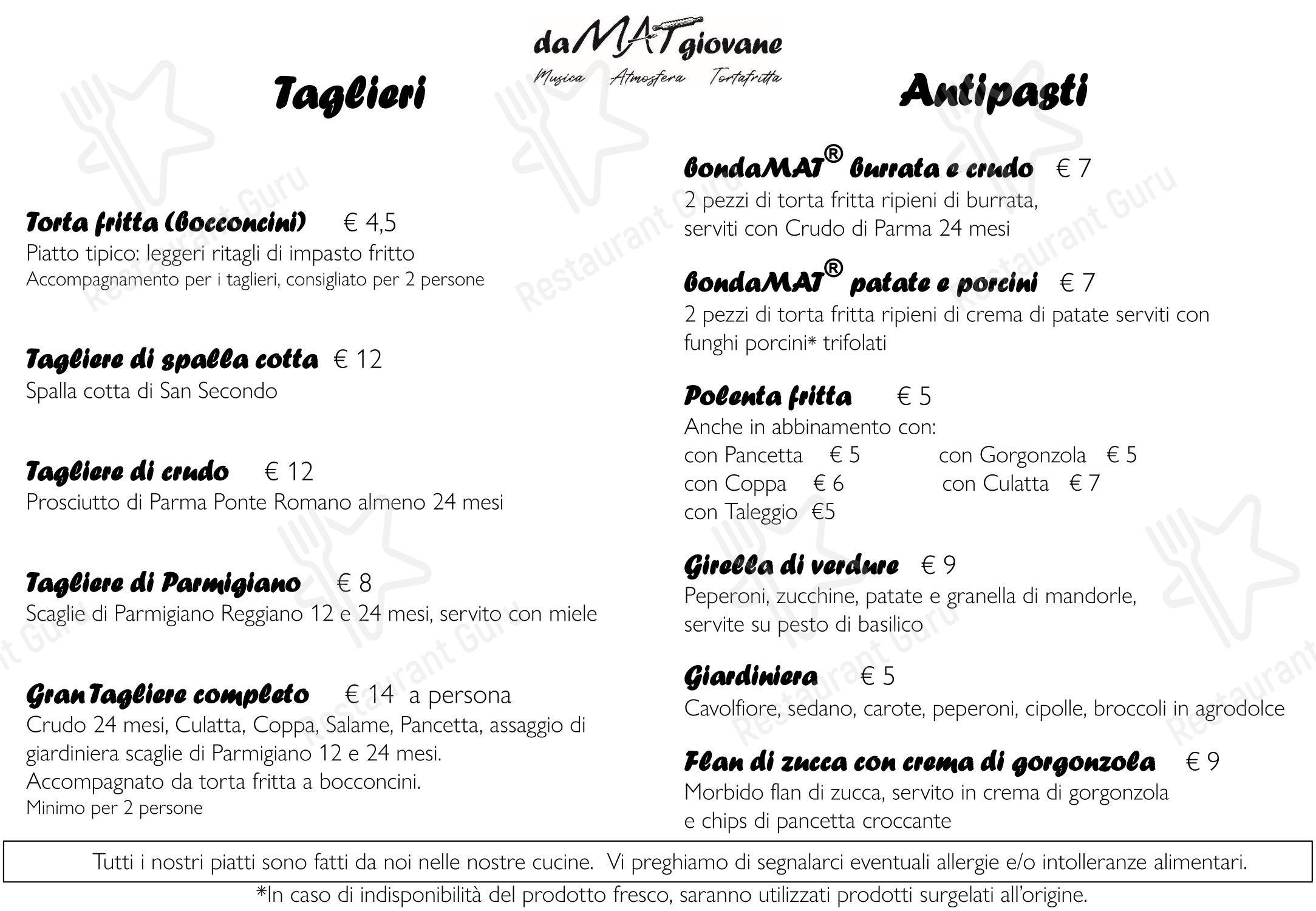 daMAT Giovane Italia in Parma - Menu