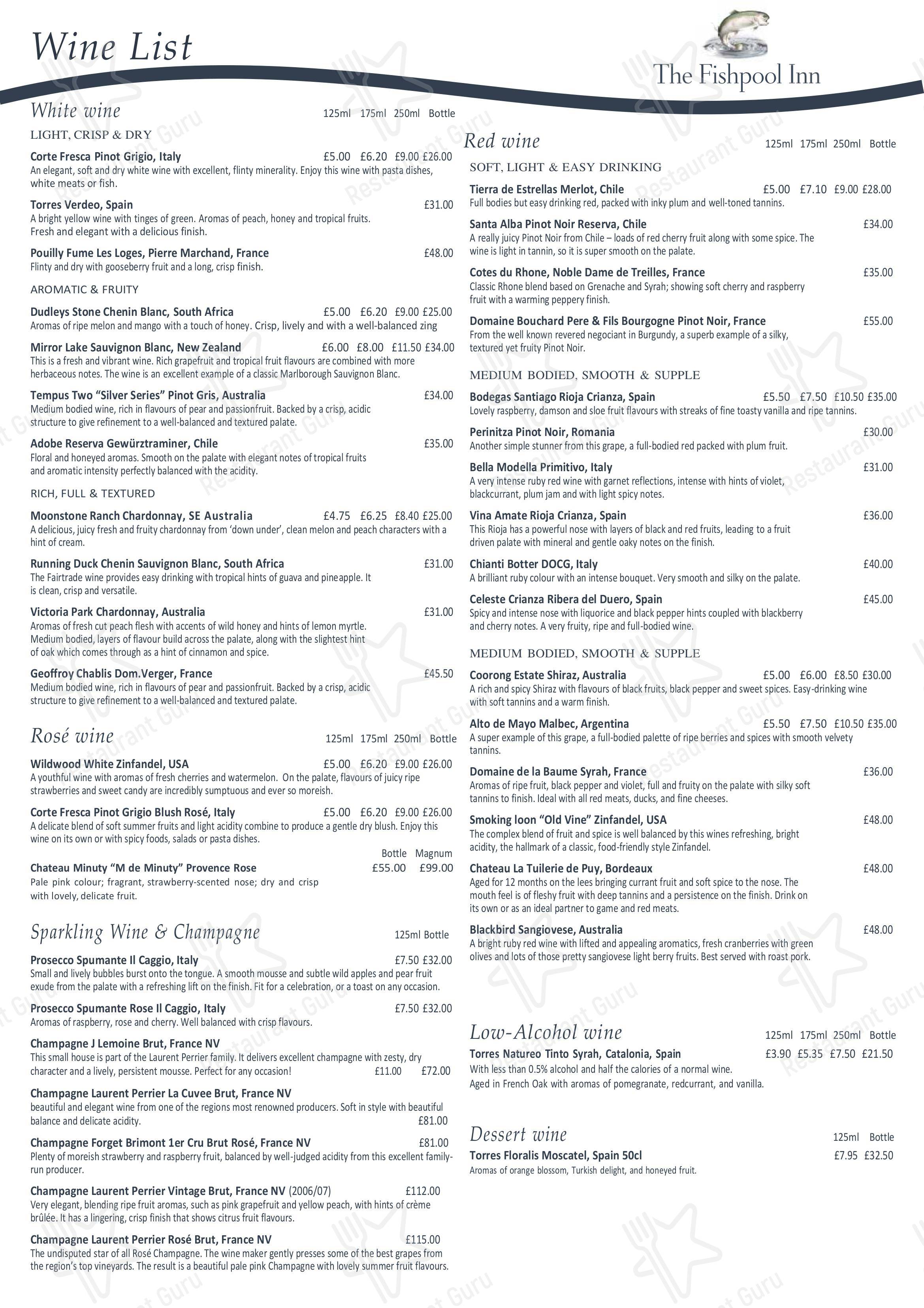 Menu at The Fishpool Inn pub & bar, Delamere