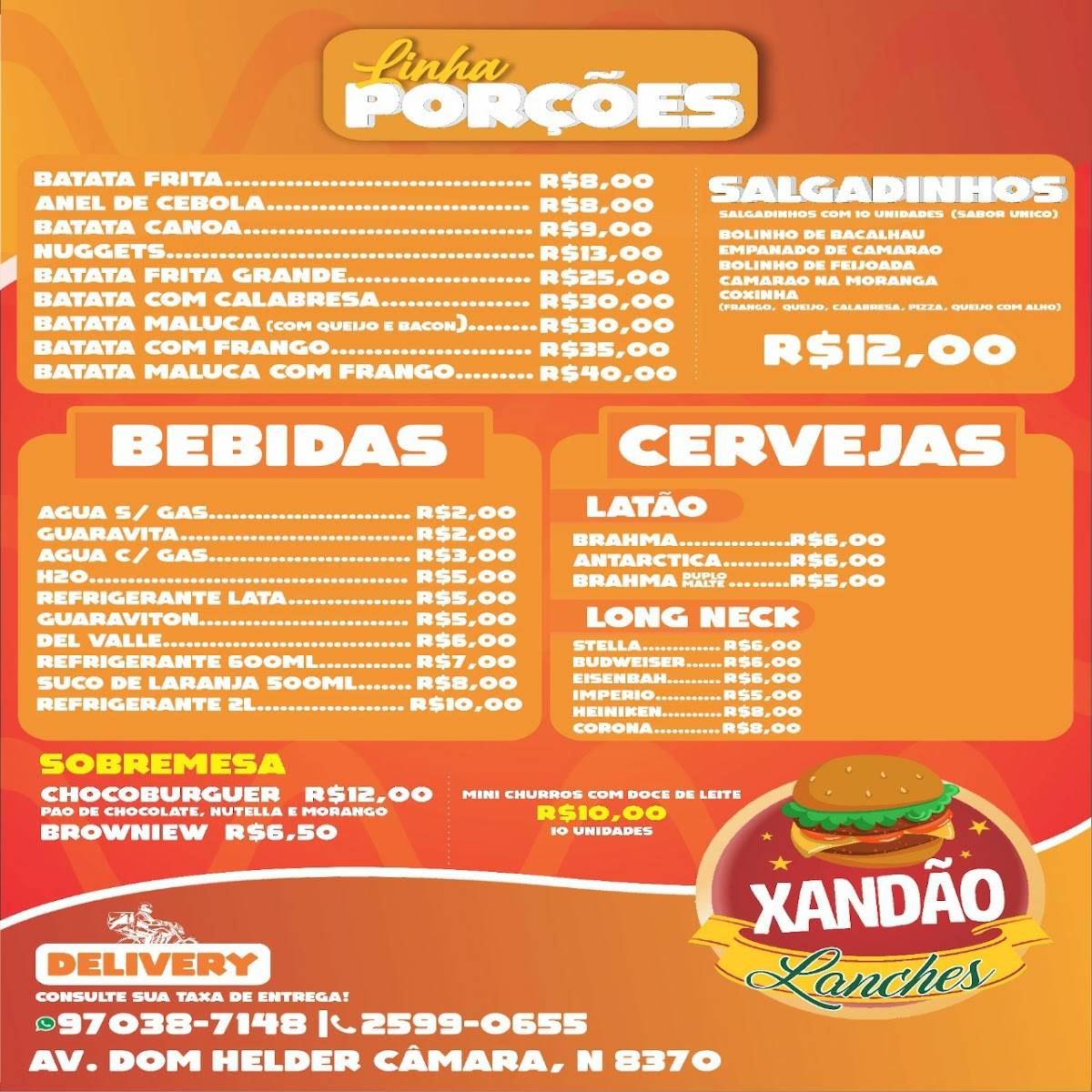 Xandão Lanches cardápio