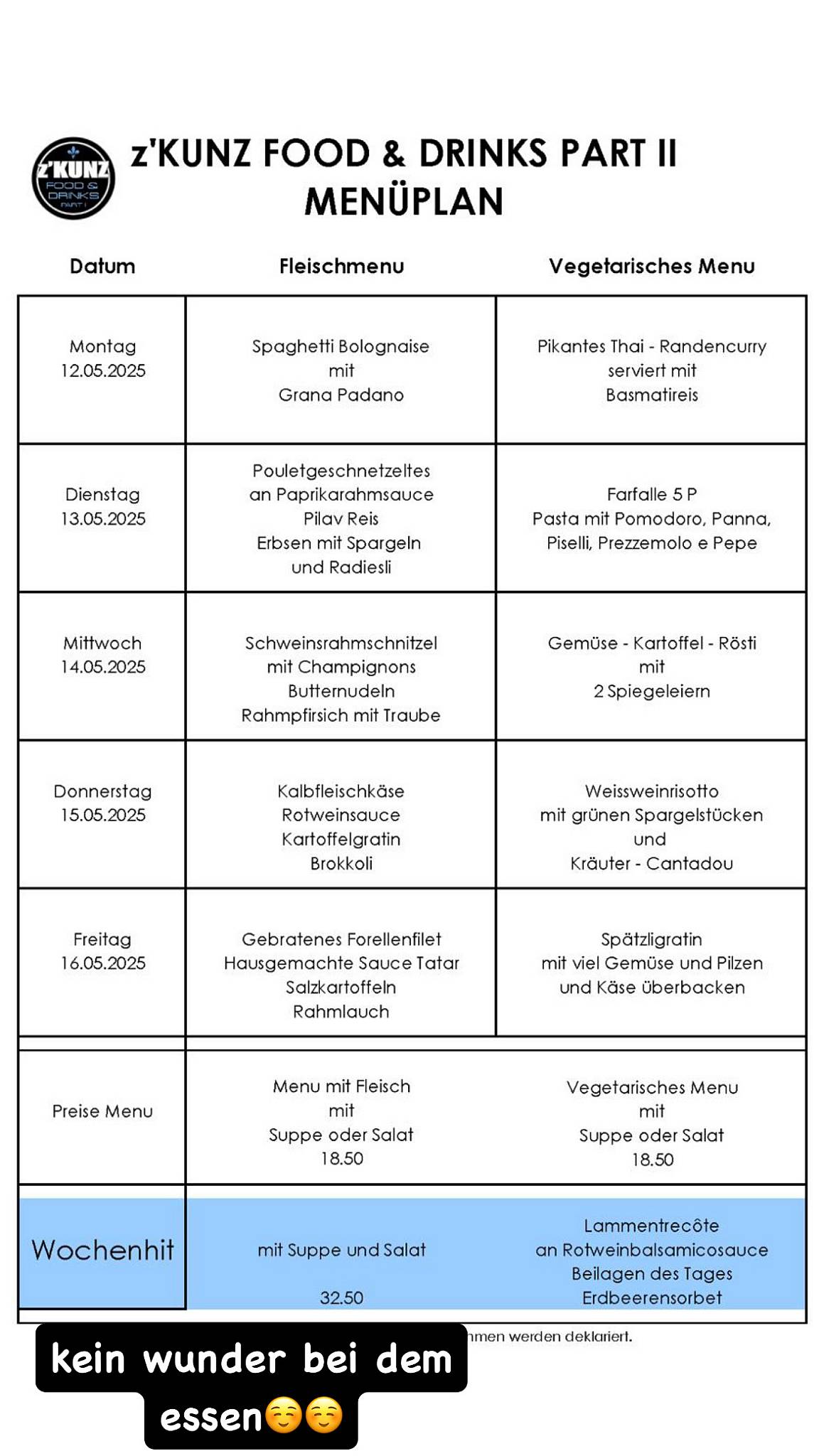 Menu di z'KUNZ FOOD & DRINKS PART II 