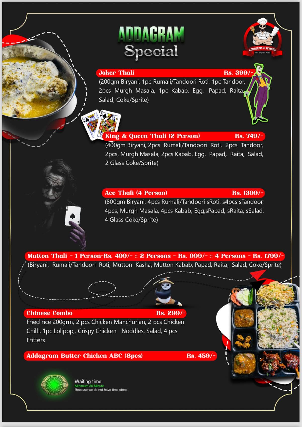 Addagram Playhouse , The Rooftop Restro menu