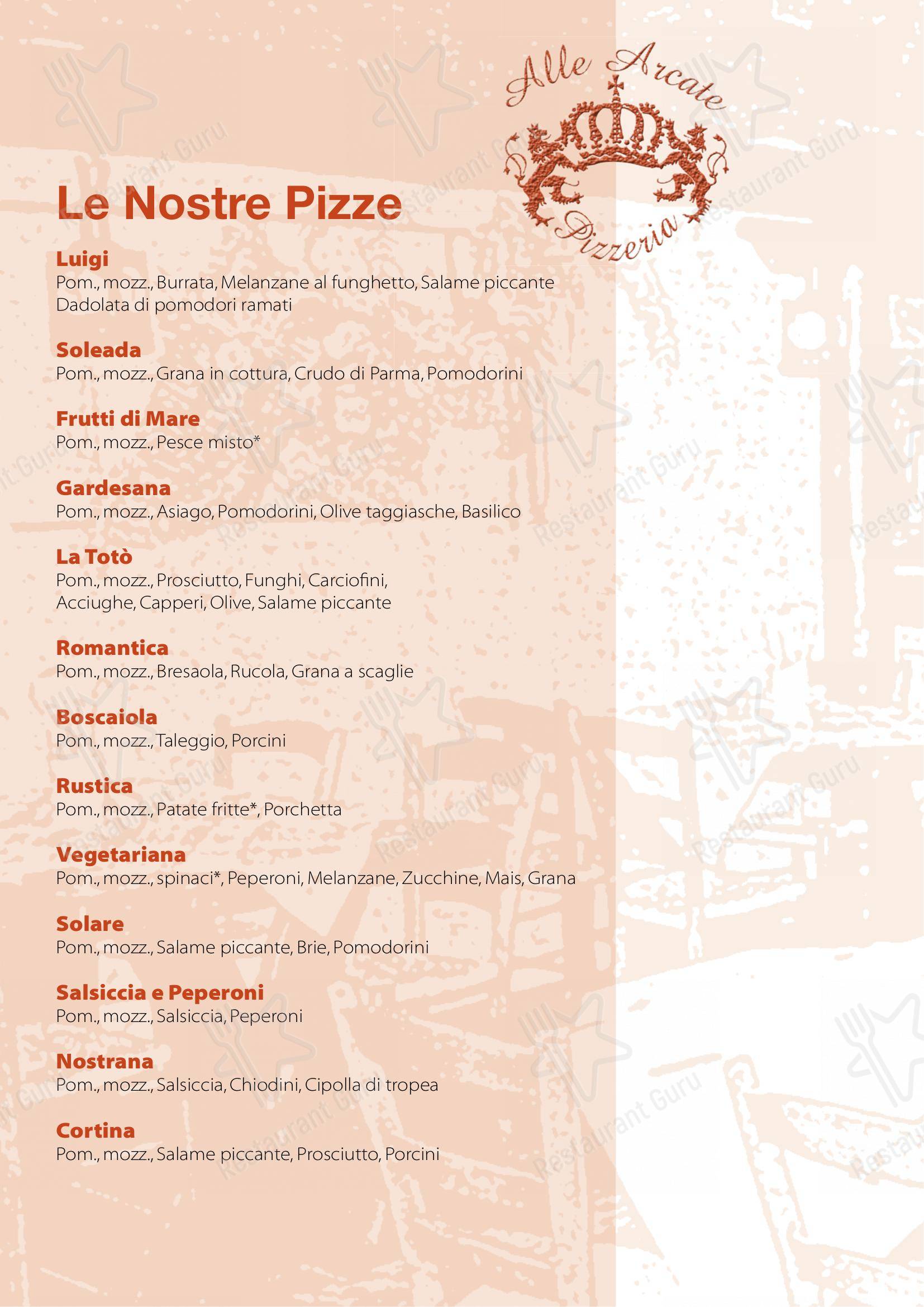 Menu per Alle Arcate pizzeria