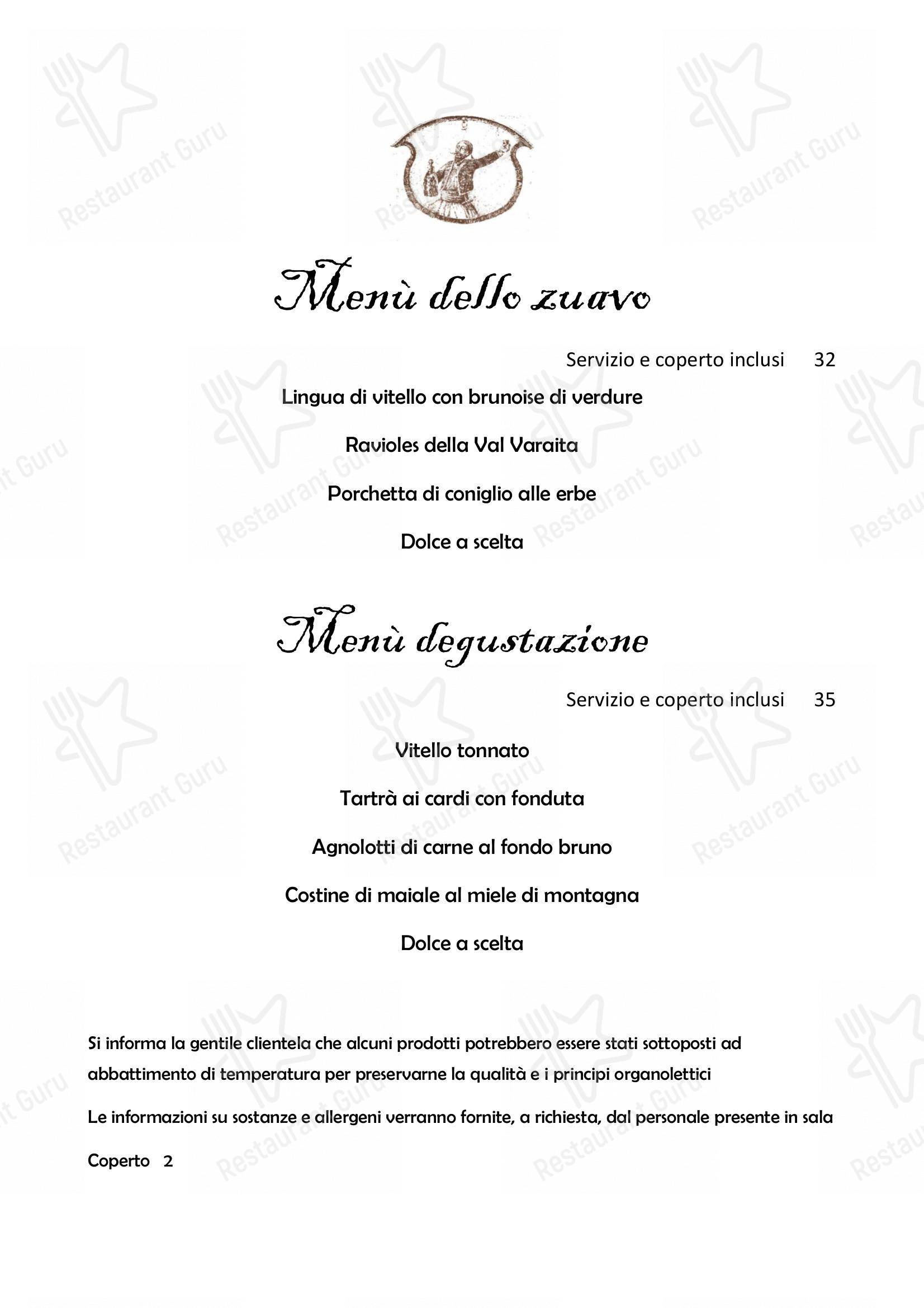 Menu pizzeria per Il Nuovo Zuavo in Cuneo