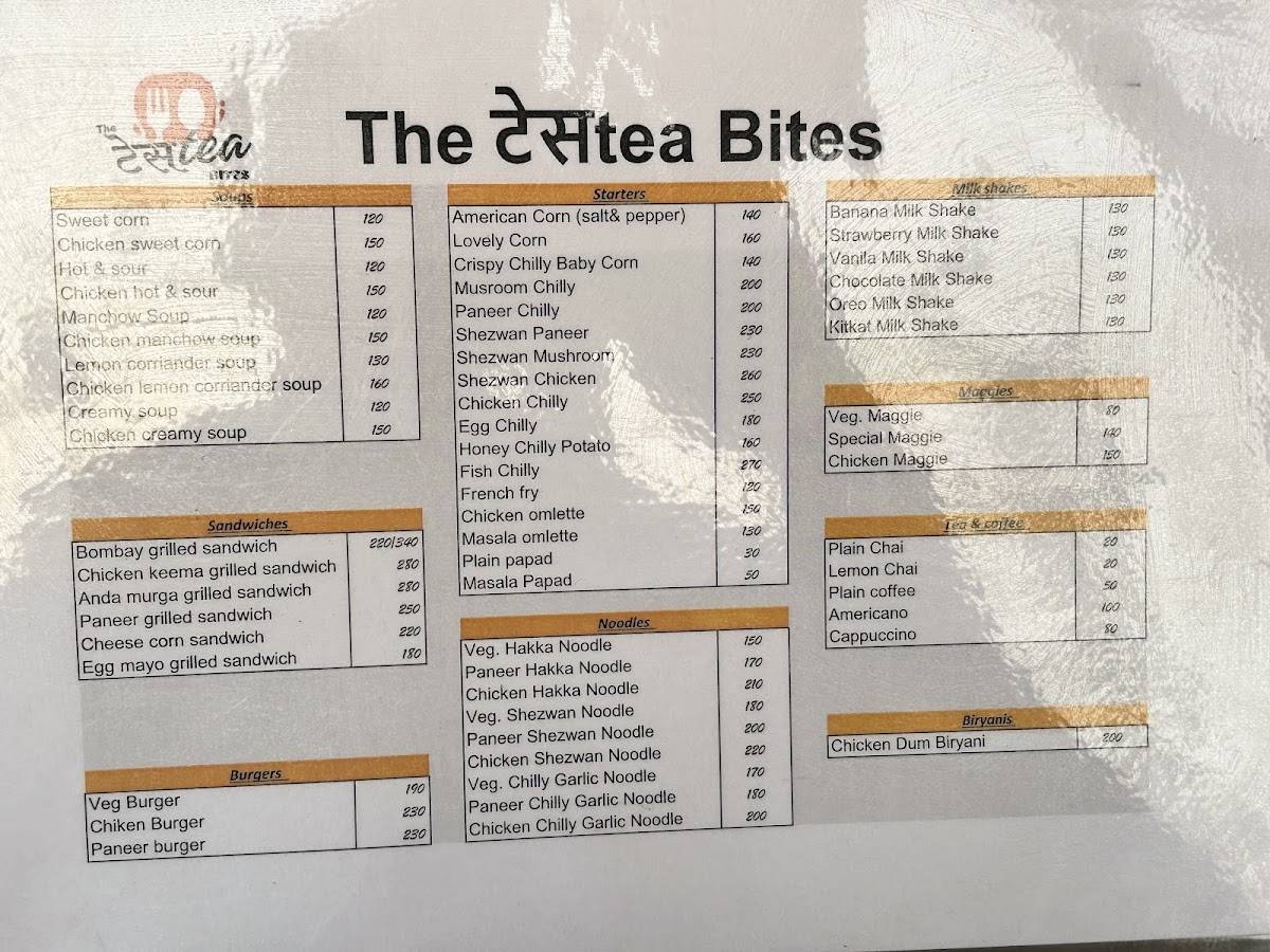 The testea bites menu