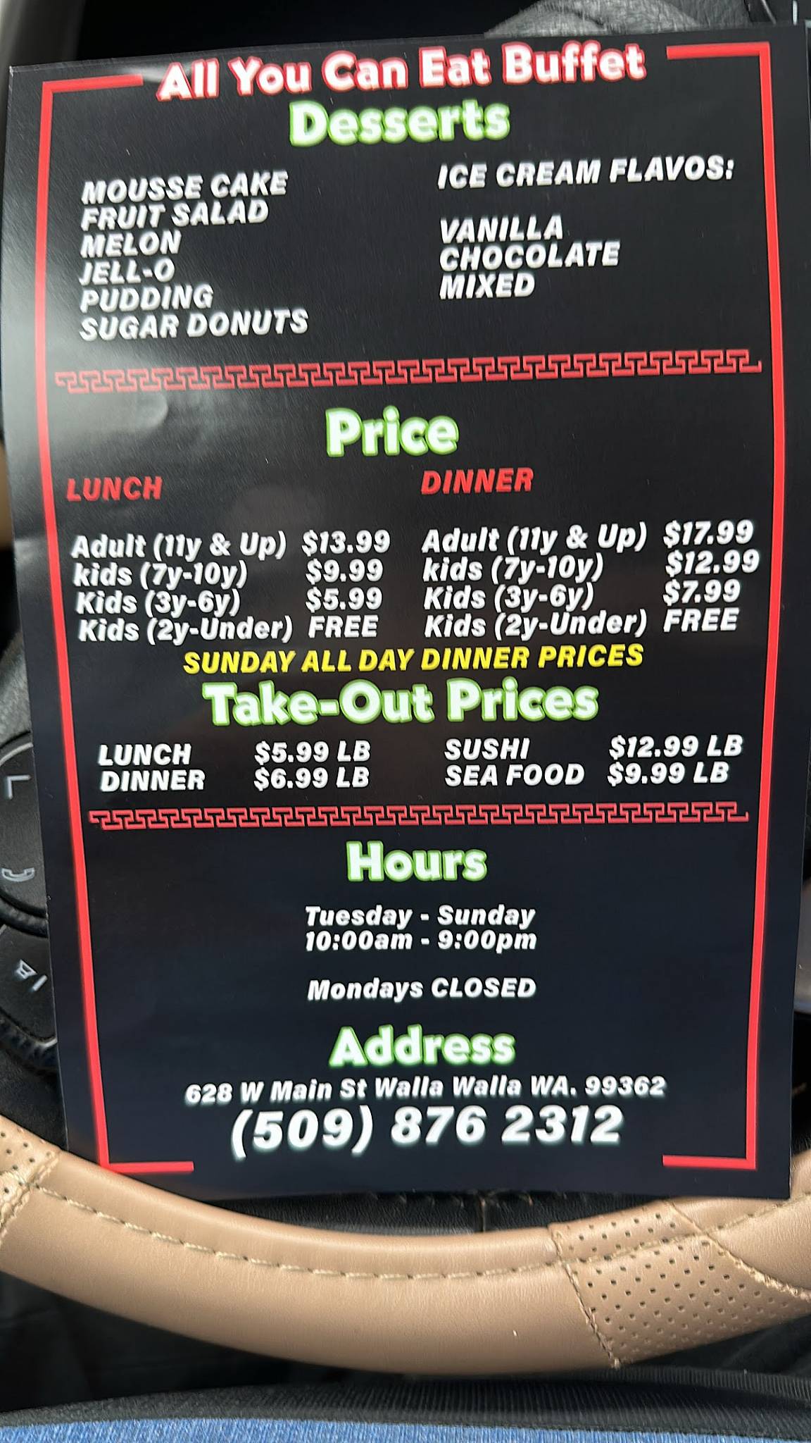 Menu at , Walla Walla