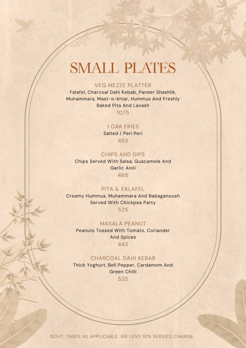 1 Oak menu