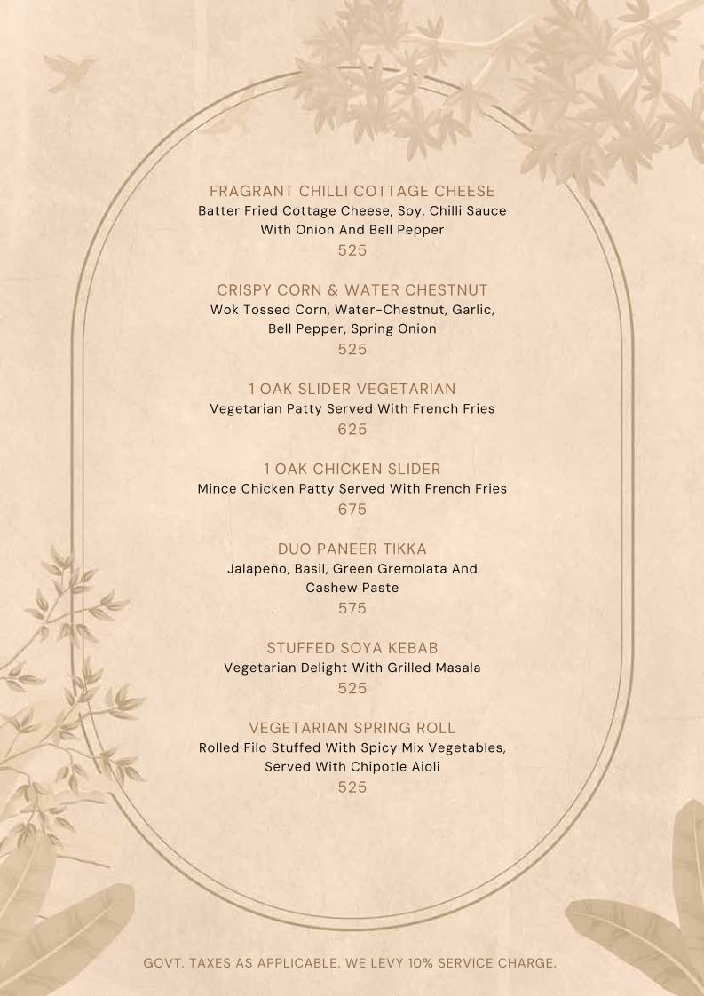 1 Oak menu