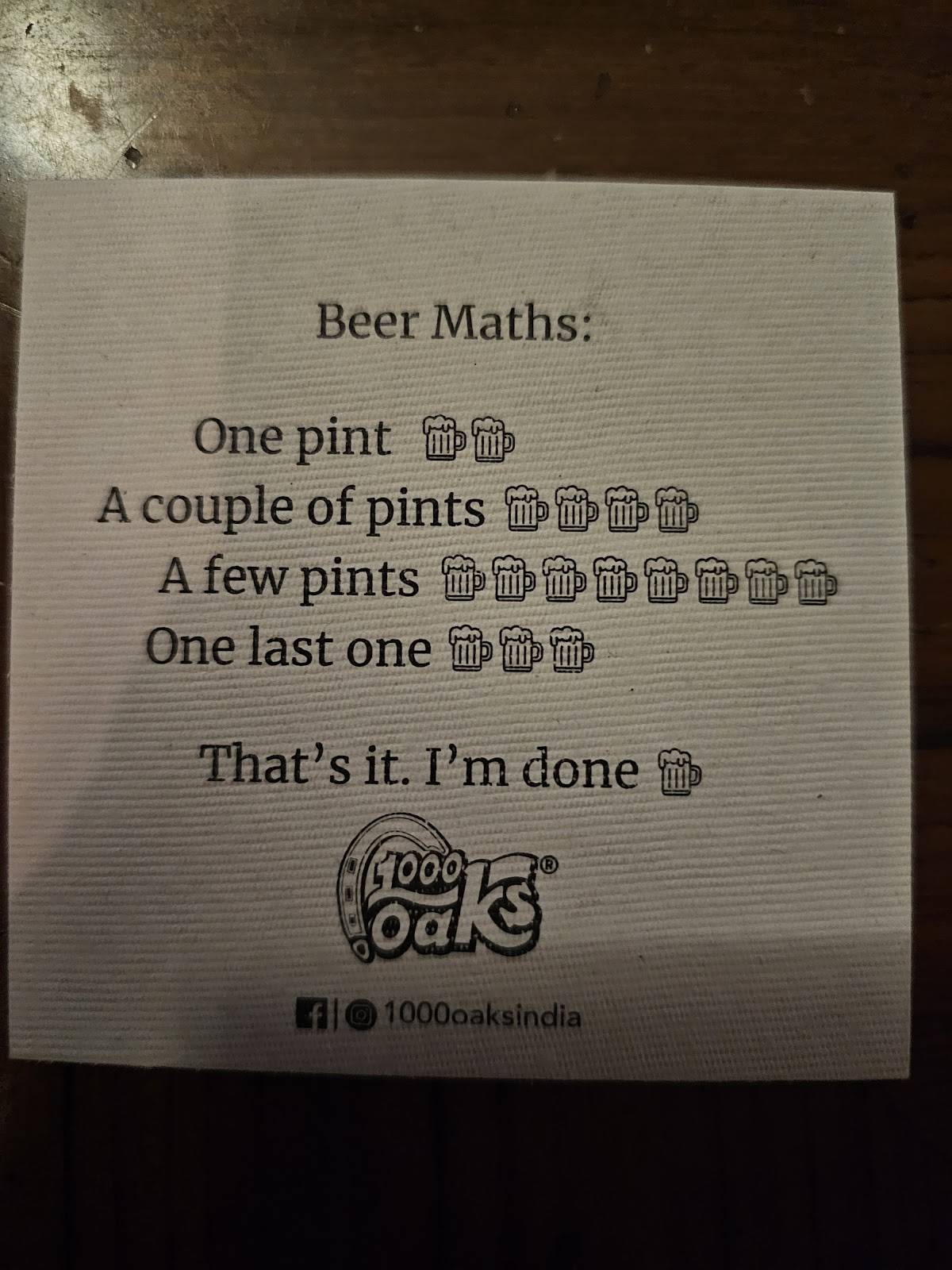 1000 Oaks menu