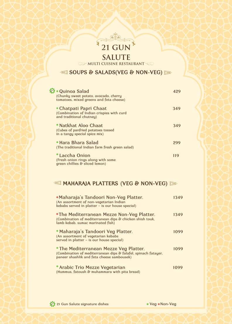 21 Gun Salute Restaurant Theme Based Family Restaurant menu