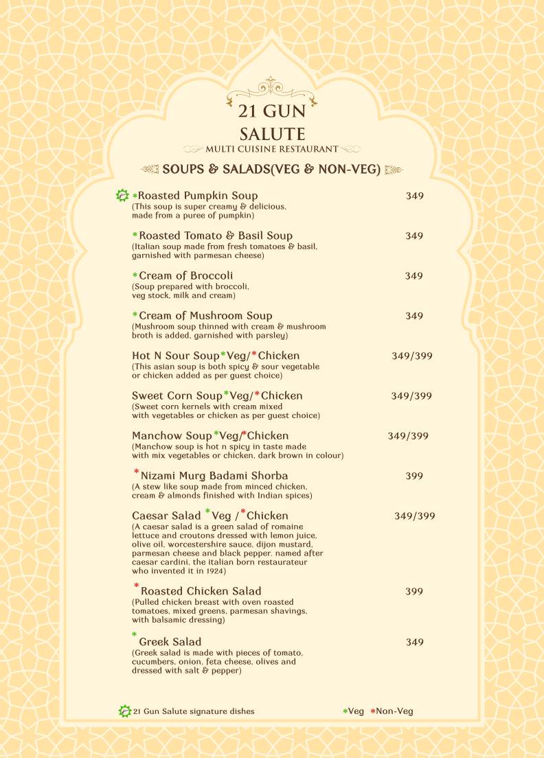 21 Gun Salute Restaurant Theme Based Family Restaurant menu