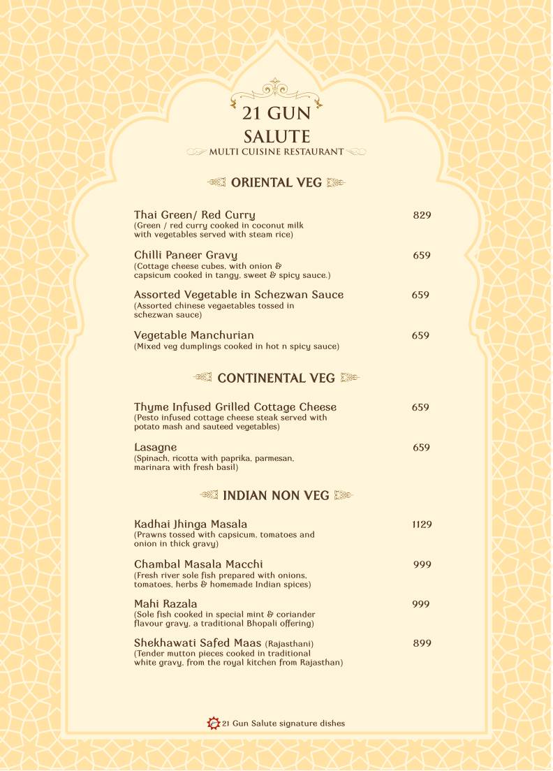 21 Gun Salute Restaurant Theme Based Family Restaurant menu