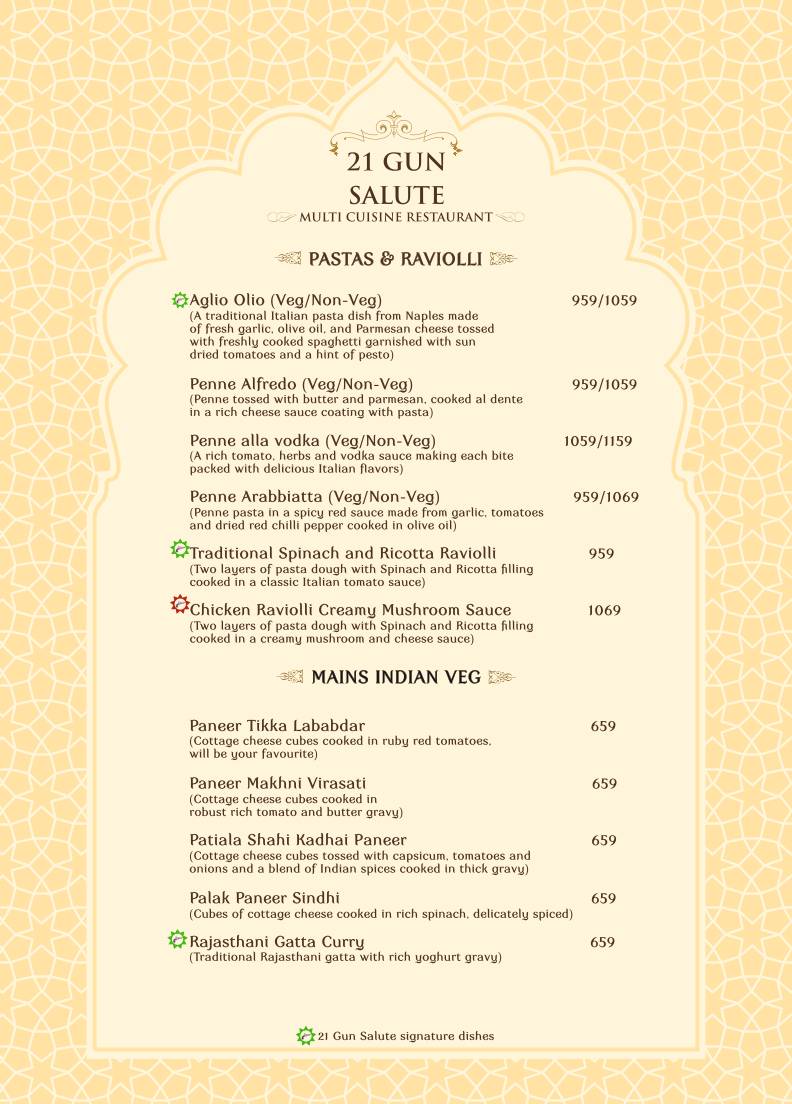 21 Gun Salute Restaurant Theme Based Family Restaurant menu